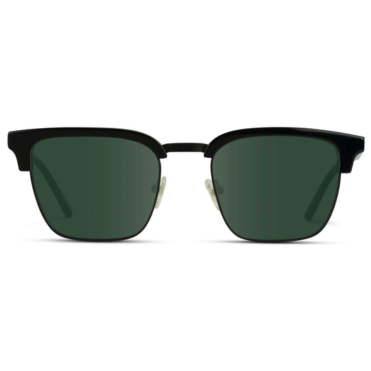 Black / G15 Lens || Black Horn Rimmed Prescription Sunglasses with Green Lenses