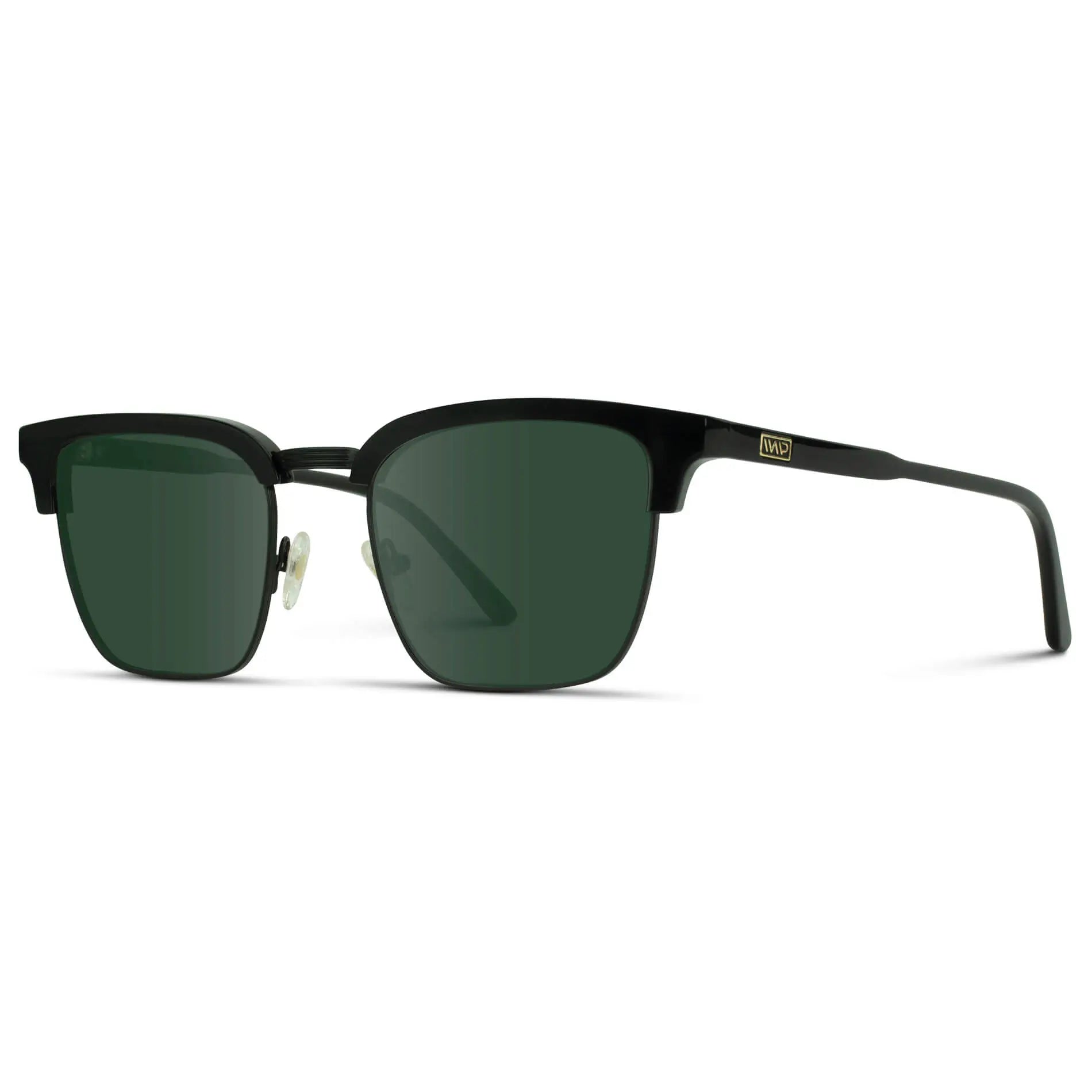 Black / G15 || Men's Black Horn Rimmed Prescription Sunglasses with Black Frame and Green Lenses