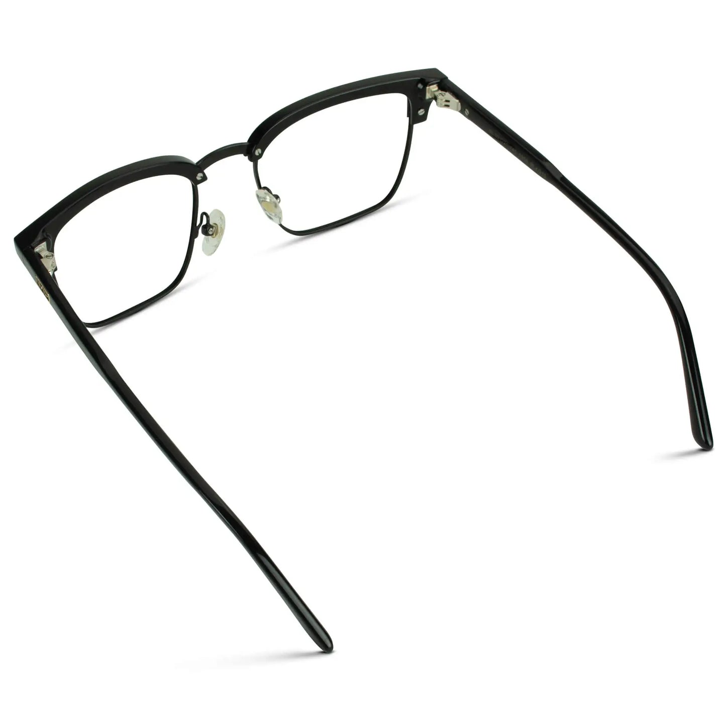 Black || Back view of Men's Horn Rimmed Prescription Glasses with Black Frame and Clear Lenses on a white background