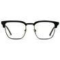 Black || Men's Horn Rimmed Prescription Glasses with Black Frame and Clear Lenses on a white background