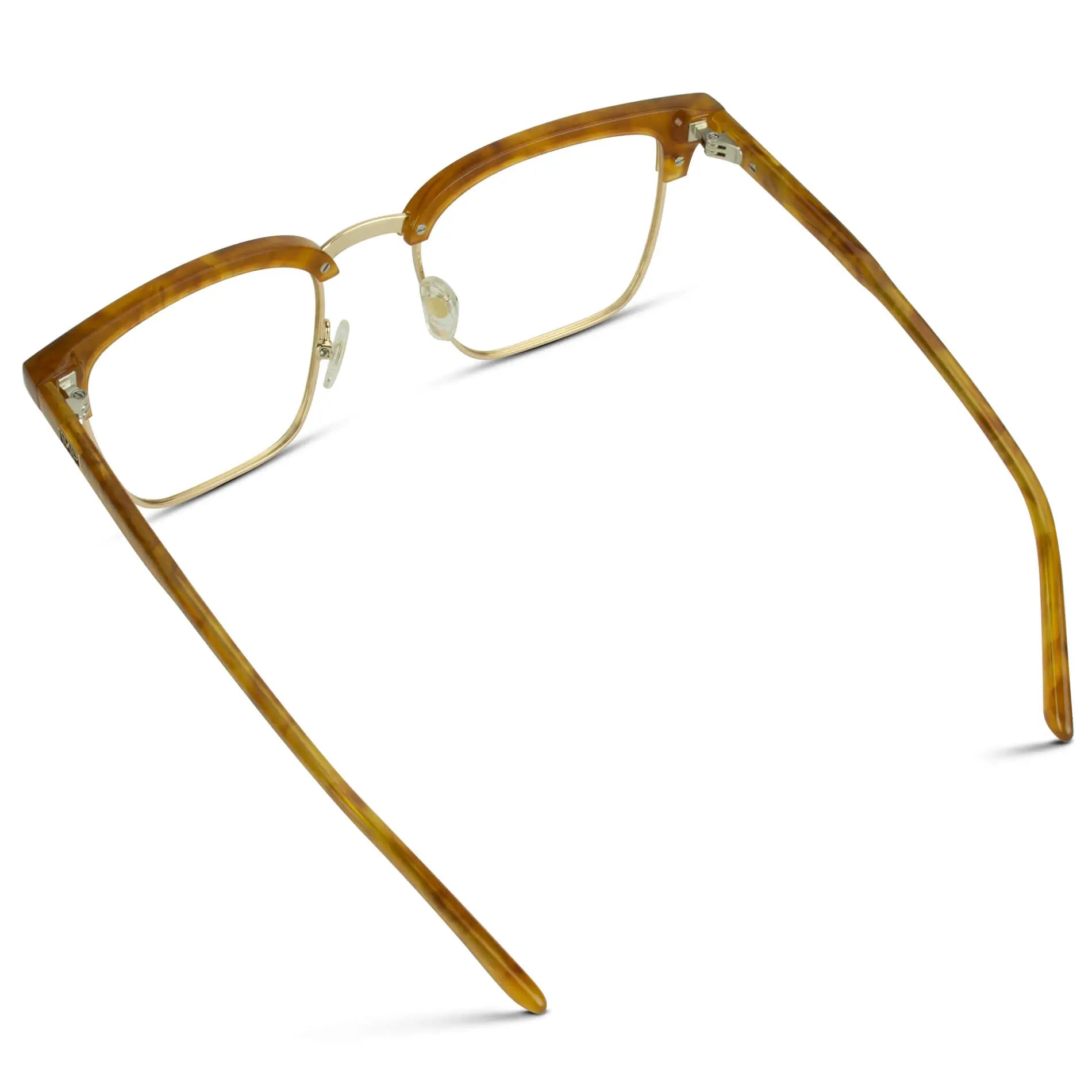Savana Tortoise || Back view of Men's Horn Rimmed Prescription Glasses with Savana Tortoise Frame and Clear Lenses on a white background