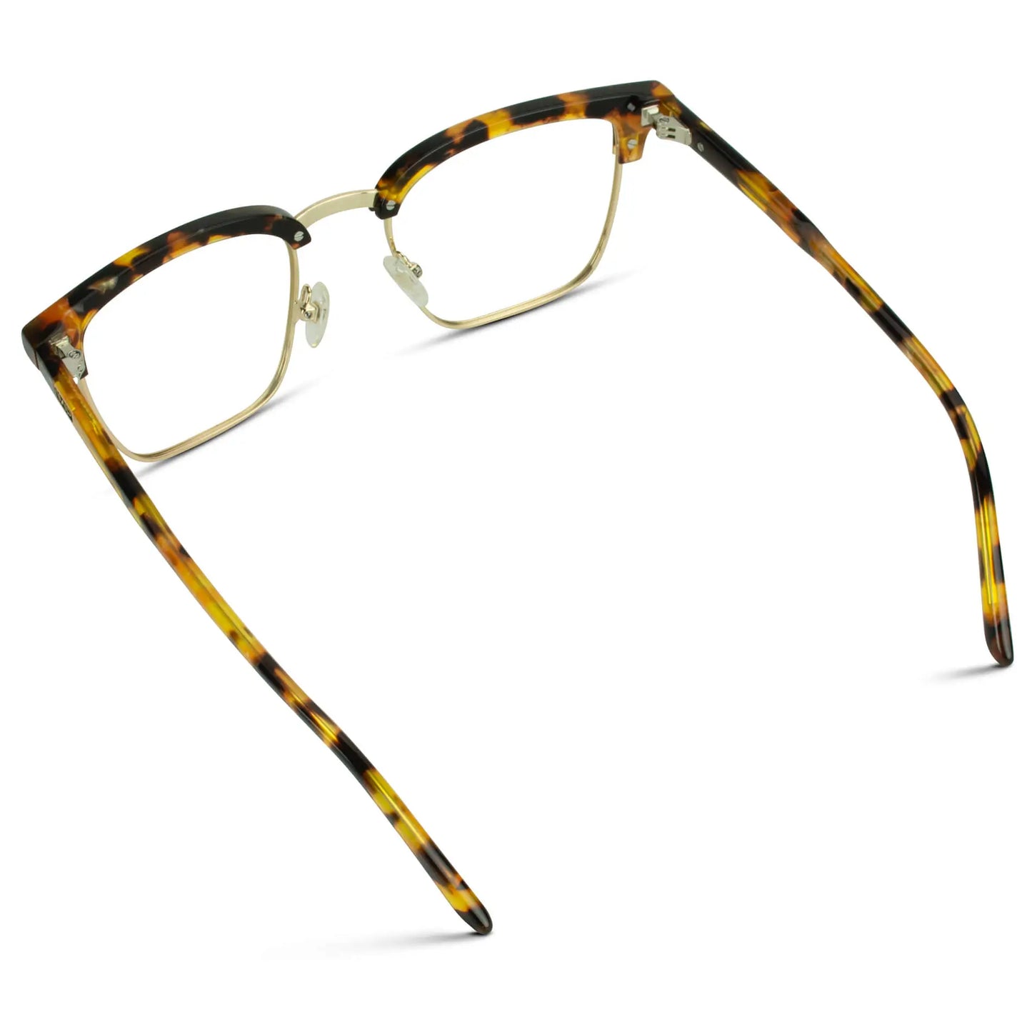 Blaze Tortoise || Back view of Men's Horn Rimmed Prescription Glasses with Blaze Tortoise Frame and Clear Lenses on a white background