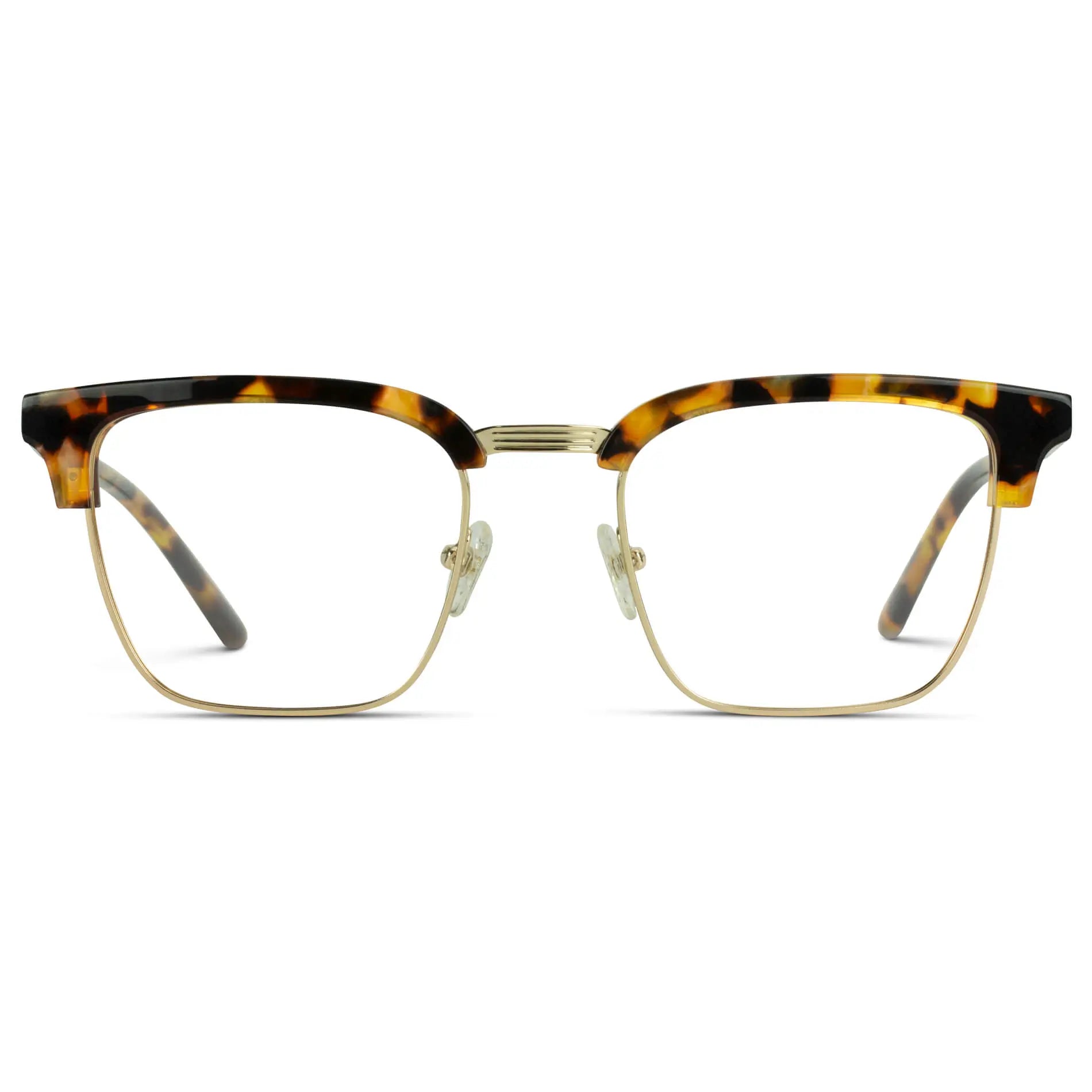 Blaze Tortoise || Men's Horn Rimmed Prescription Glasses with Blaze Tortoise Frame and Clear Lenses on a white background