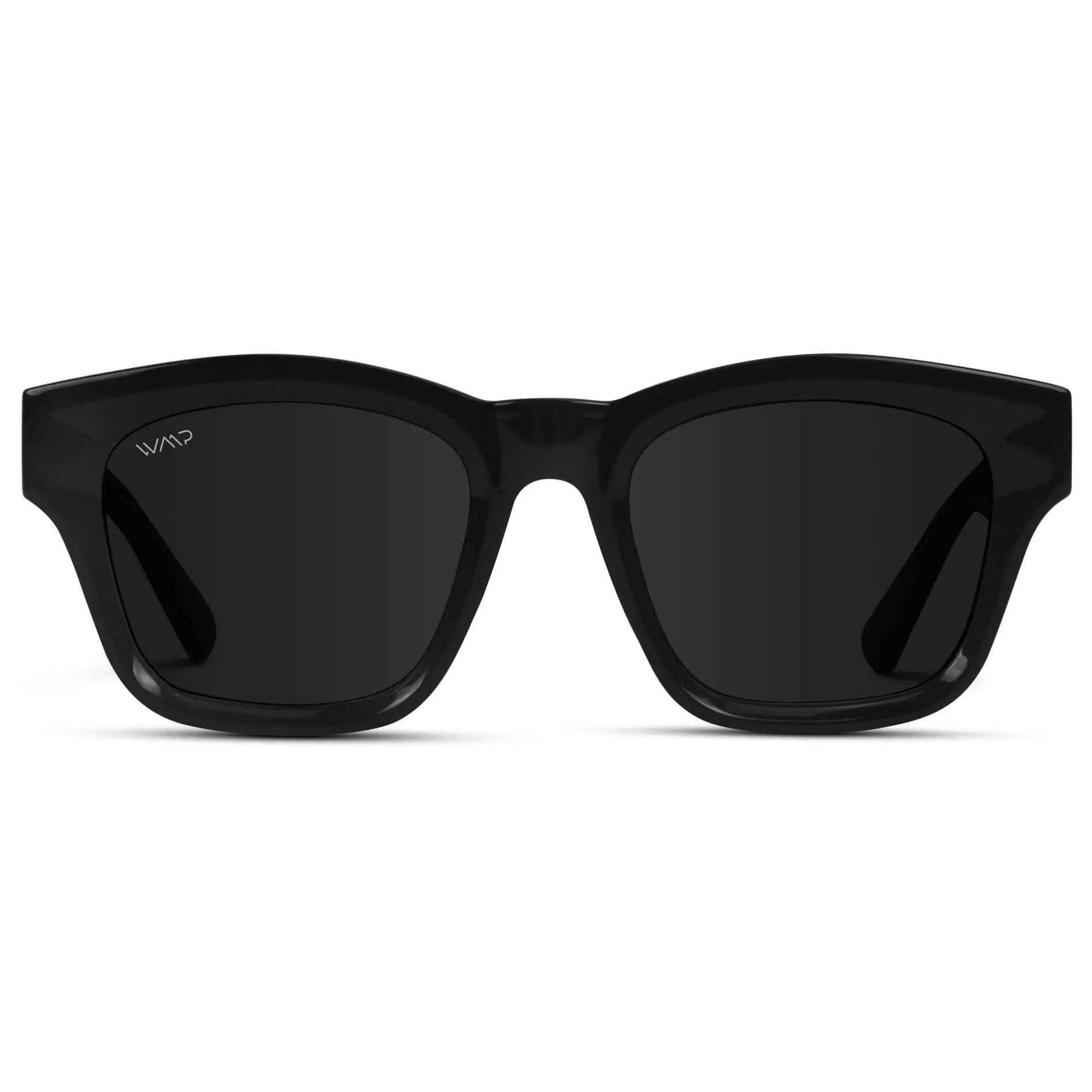 Black Vortex / Black Lens || Women's Glossy Black Square Cat Eye Shape Affordable Polarized Sunglasses with Black Lenses