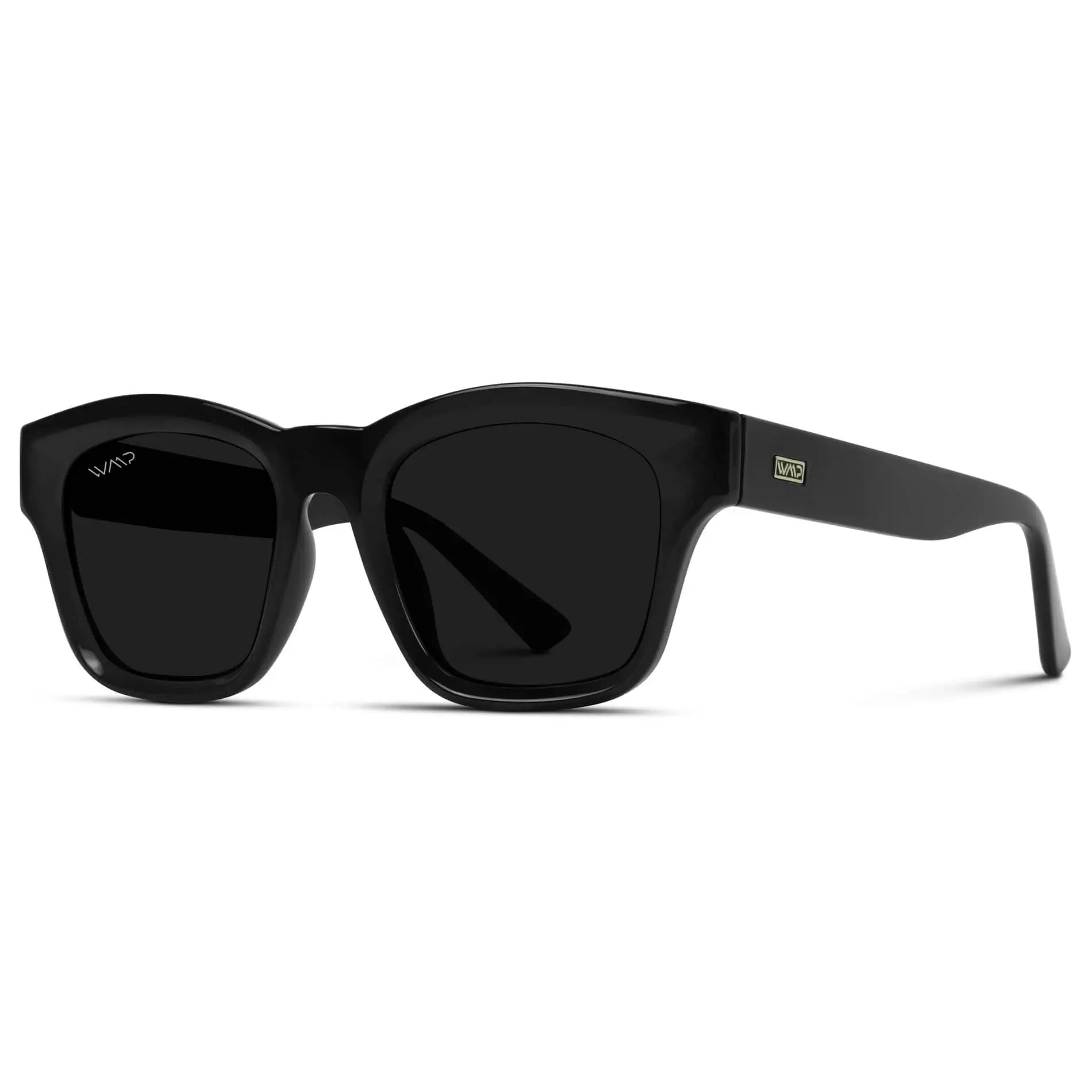 Black Vortex / Black Lens || Women's Glossy Black Square Cat Eye Shape Affordable Polarized Sunglasses with Black Lenses