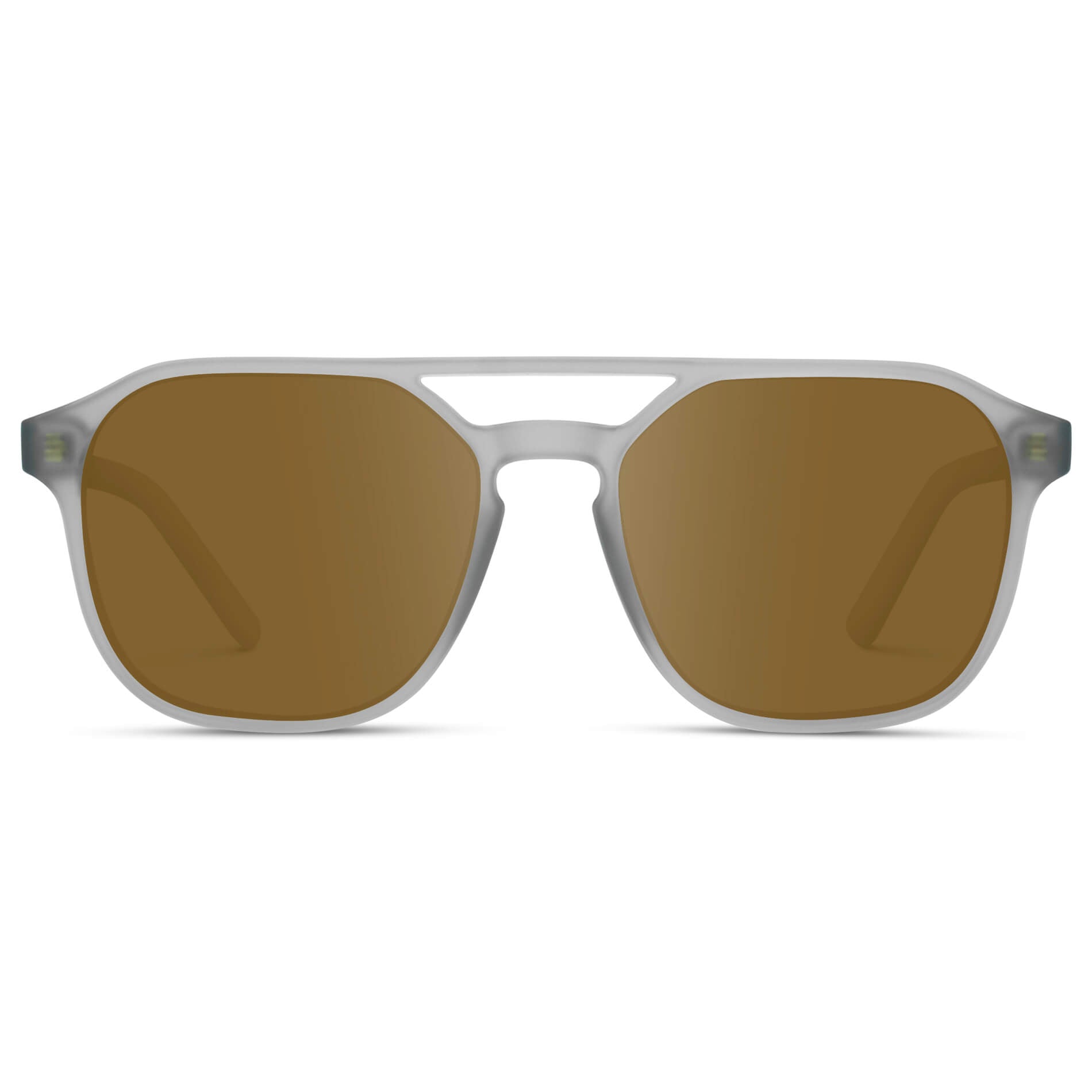 Moonrock Grey / Amber || Double Bridge Geometric Square Prescription Sunglasses with Grey Acetate Frame and Amber Lenses