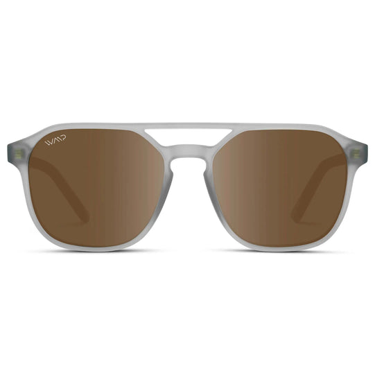 Moonrock Grey / Brown Lens || Modern Square Double Bridge Aviator Sunglasses with Brown Polarized Lenses