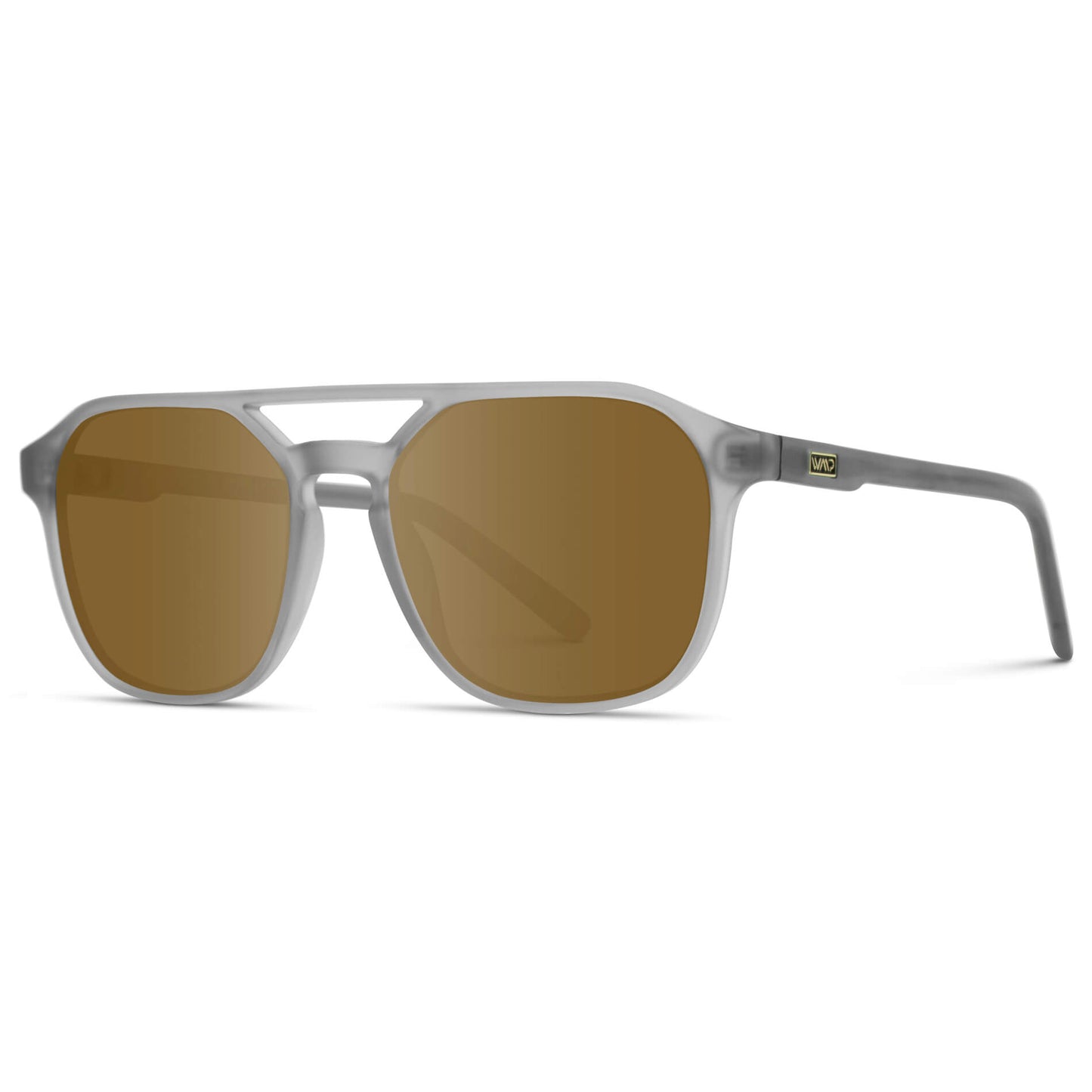 Moonrock Grey / Amber || Double Bridge Geometric Square Prescription Sunglasses with Grey Acetate Frame and Amber Lenses