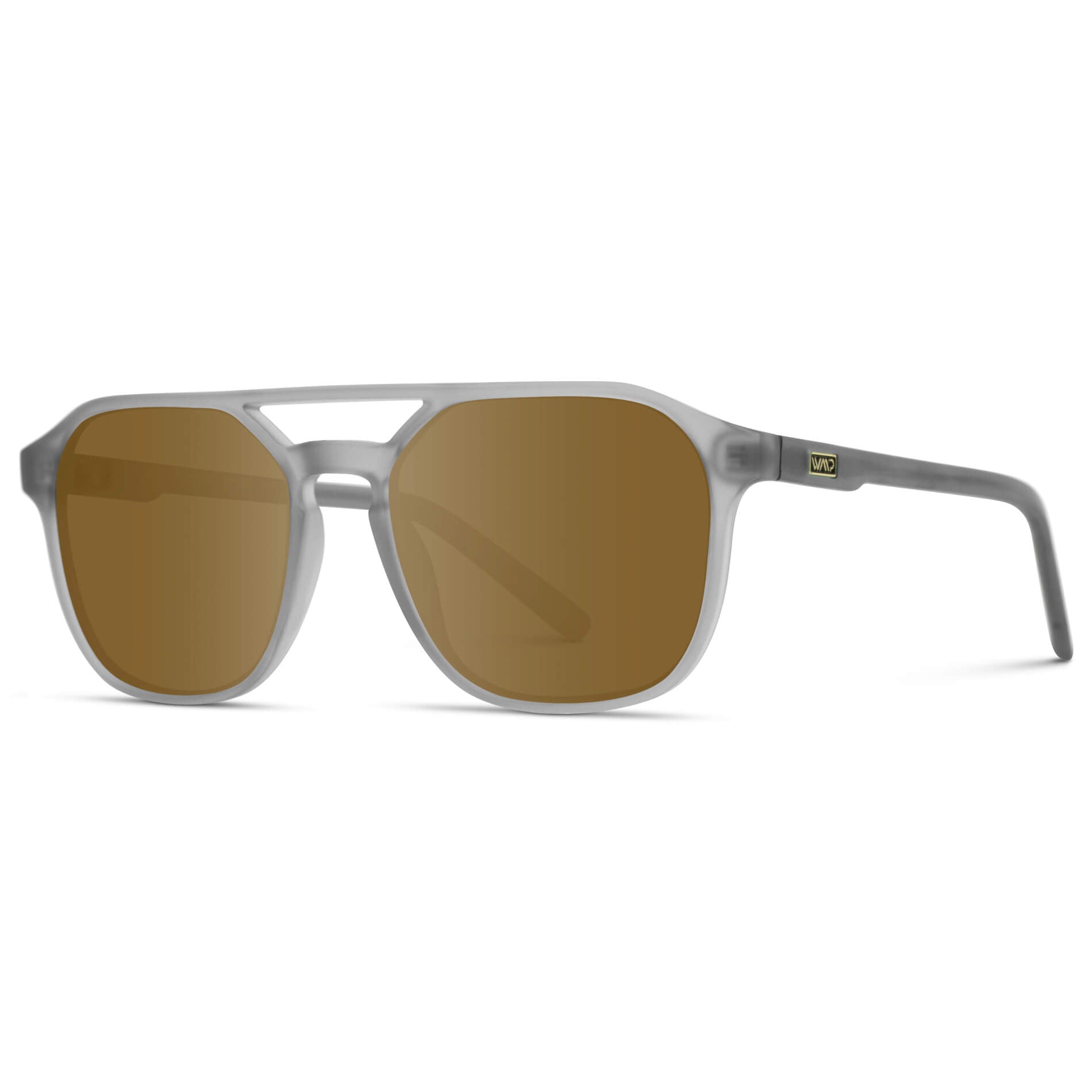 Moonrock Grey / Amber || Double Bridge Geometric Square Prescription Sunglasses with Grey Acetate Frame and Amber Lenses