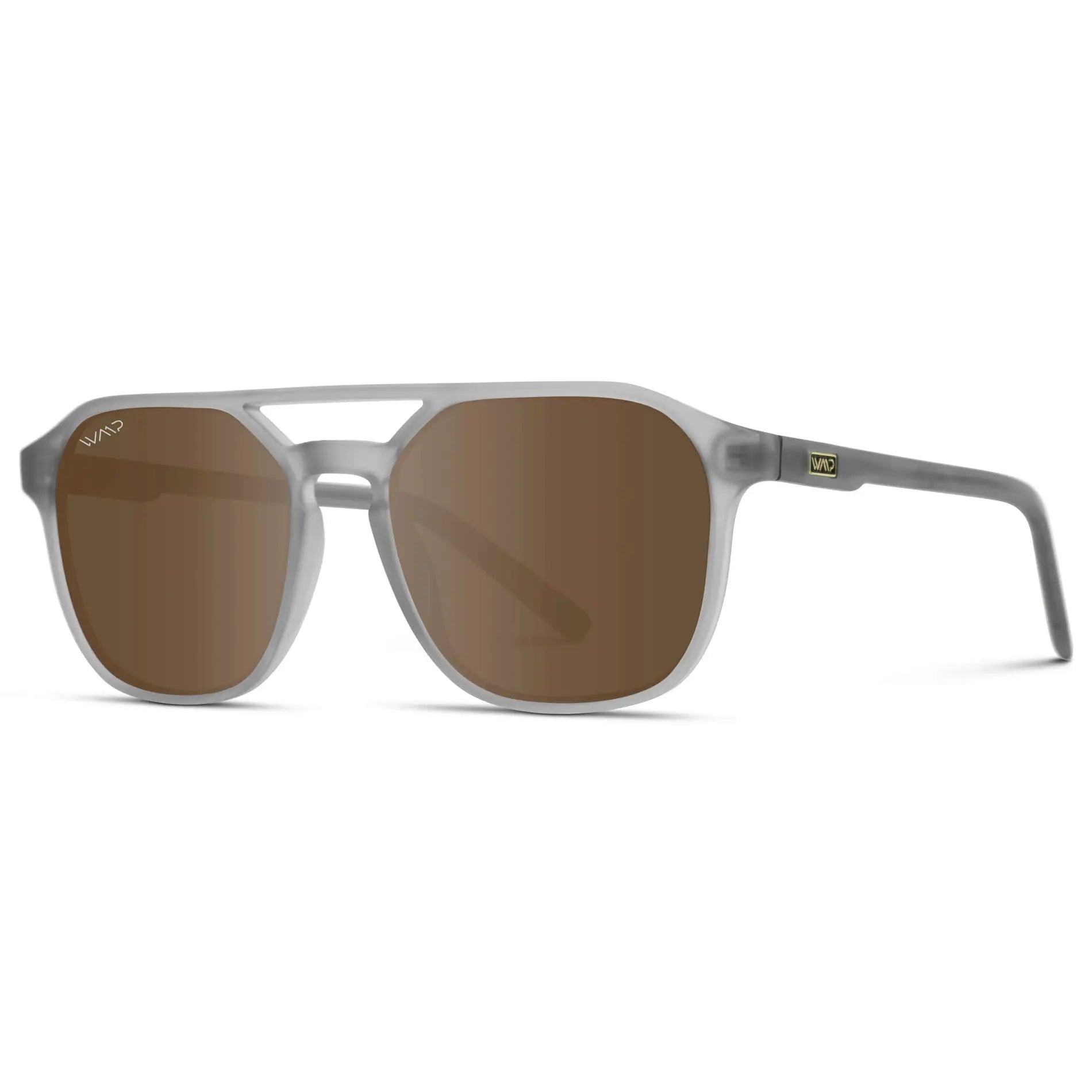 Moonrock Grey / Brown Lens || Modern Square Double Bridge Aviator Sunglasses with Brown Polarized Lenses
