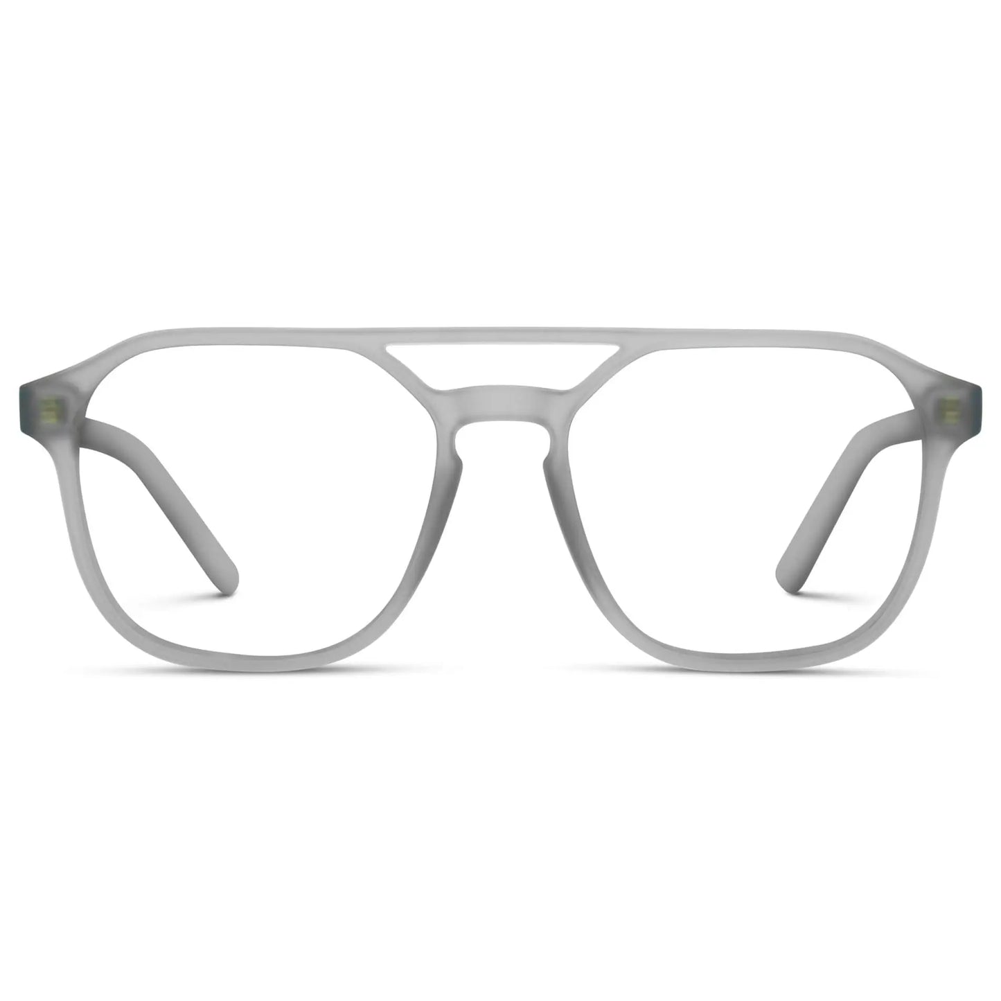 Moonrock Grey || Men's Double Bridge Geometric Square Prescription Eyeglasses with Grey Acetate Frame and Clear Lenses on a white background