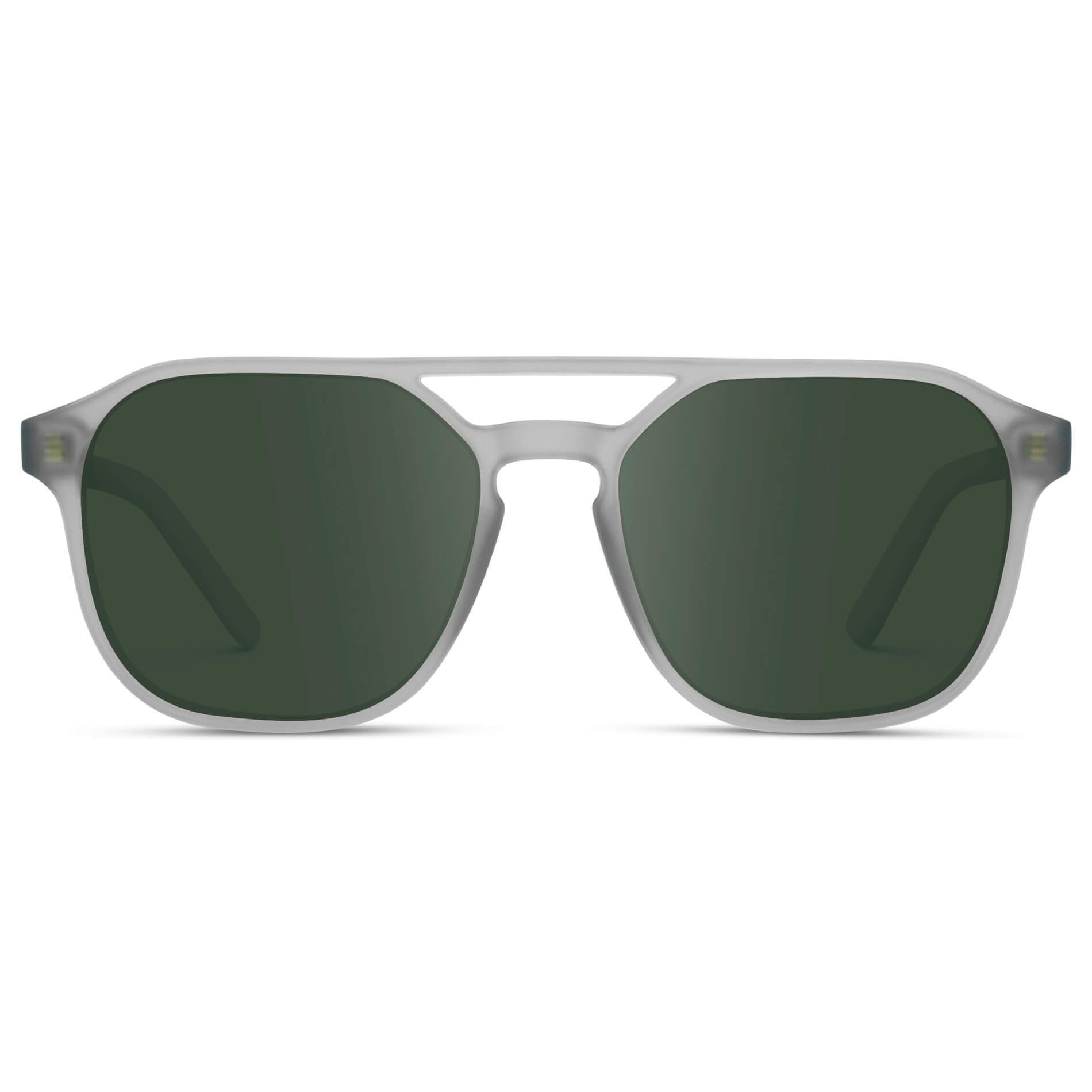 Moonrock Grey / G15 || Double Bridge Geometric Square Prescription Sunglasses with Grey Acetate Frame and Green Lenses