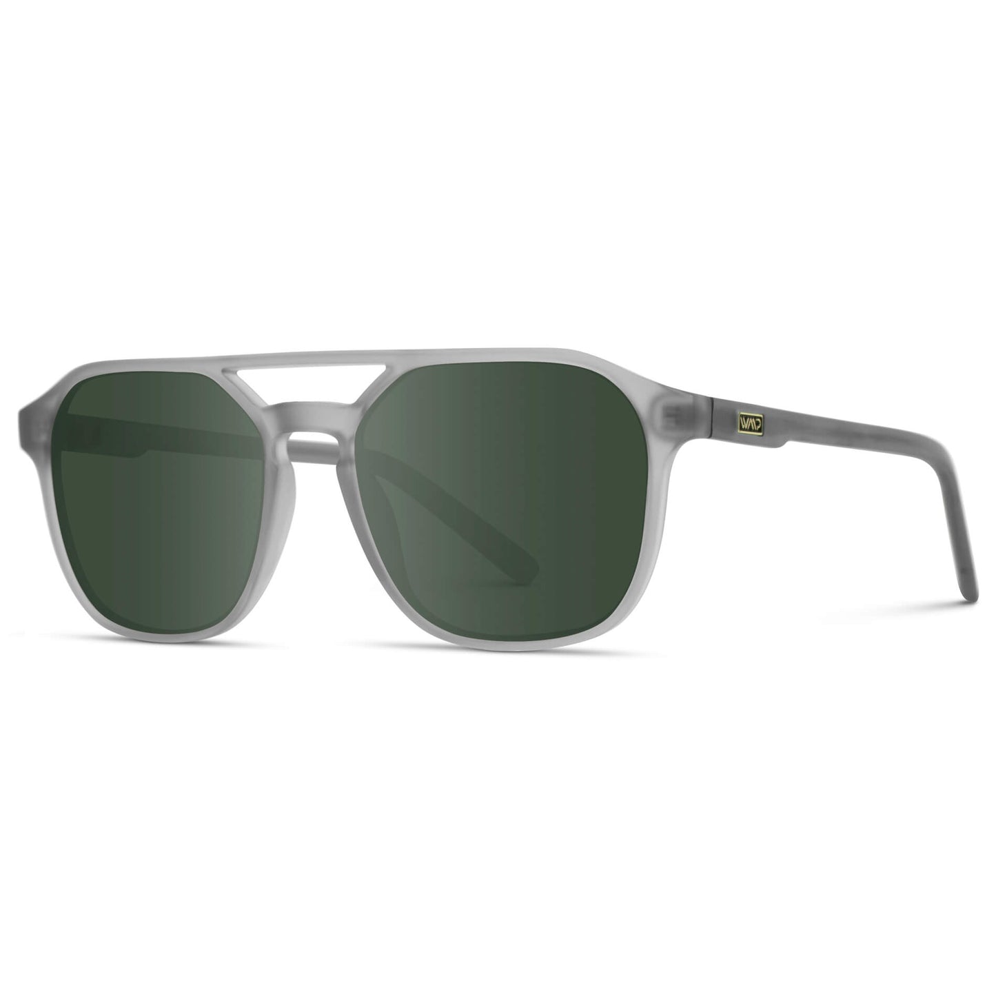 Moonrock Grey / G15 || Double Bridge Geometric Square Prescription Sunglasses with Grey Acetate Frame and Green Lenses