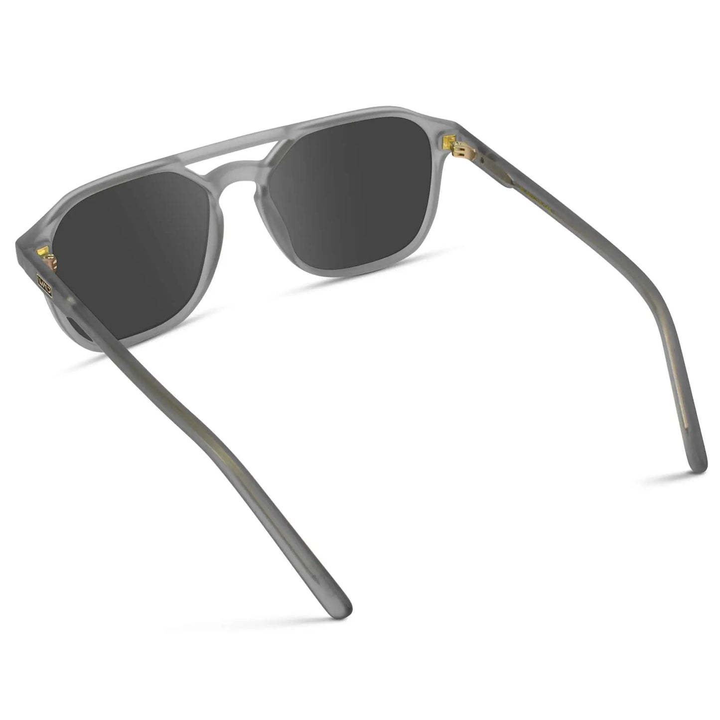 Moonrock Grey / Grey || Back view of Double Bridge Geometric Square Prescription Sunglasses with Grey Acetate Frame and Grey Lenses on a white background