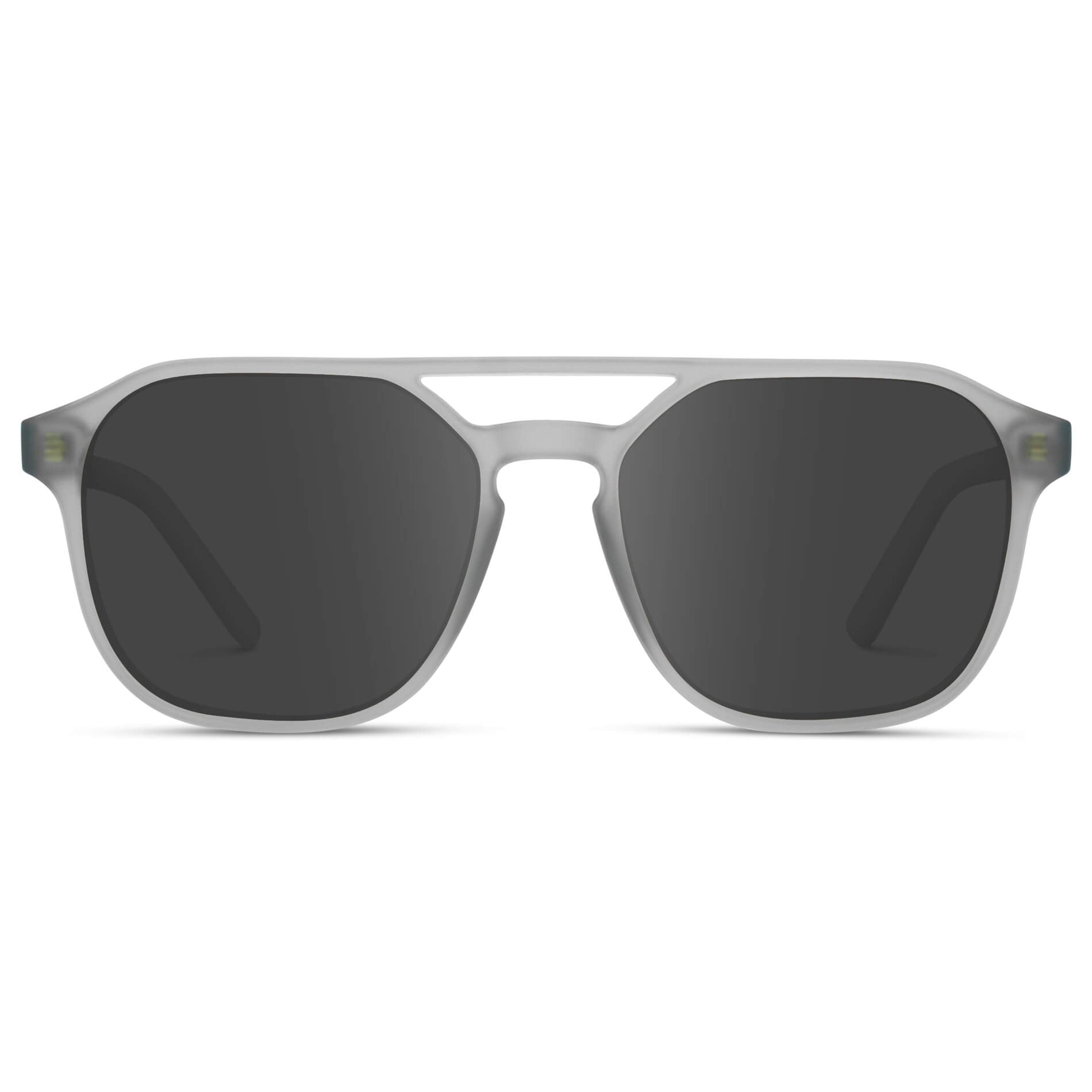 Moonrock Grey / Grey || Double Bridge Geometric Square Prescription Sunglasses with Grey Acetate Frame and Grey Lenses