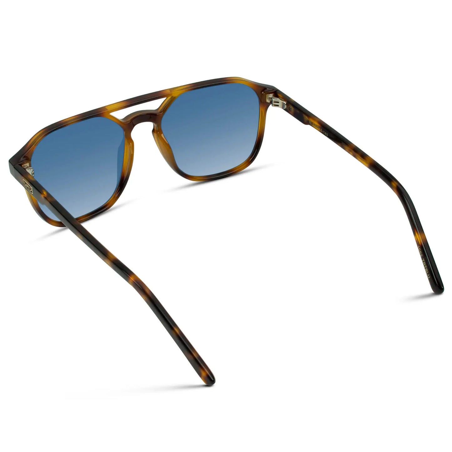 Whiskey Brown Tortoise / Blue Gradient Lens || Modern Square Double Bridge Aviator Sunglasses with Blue Polarized Lenses