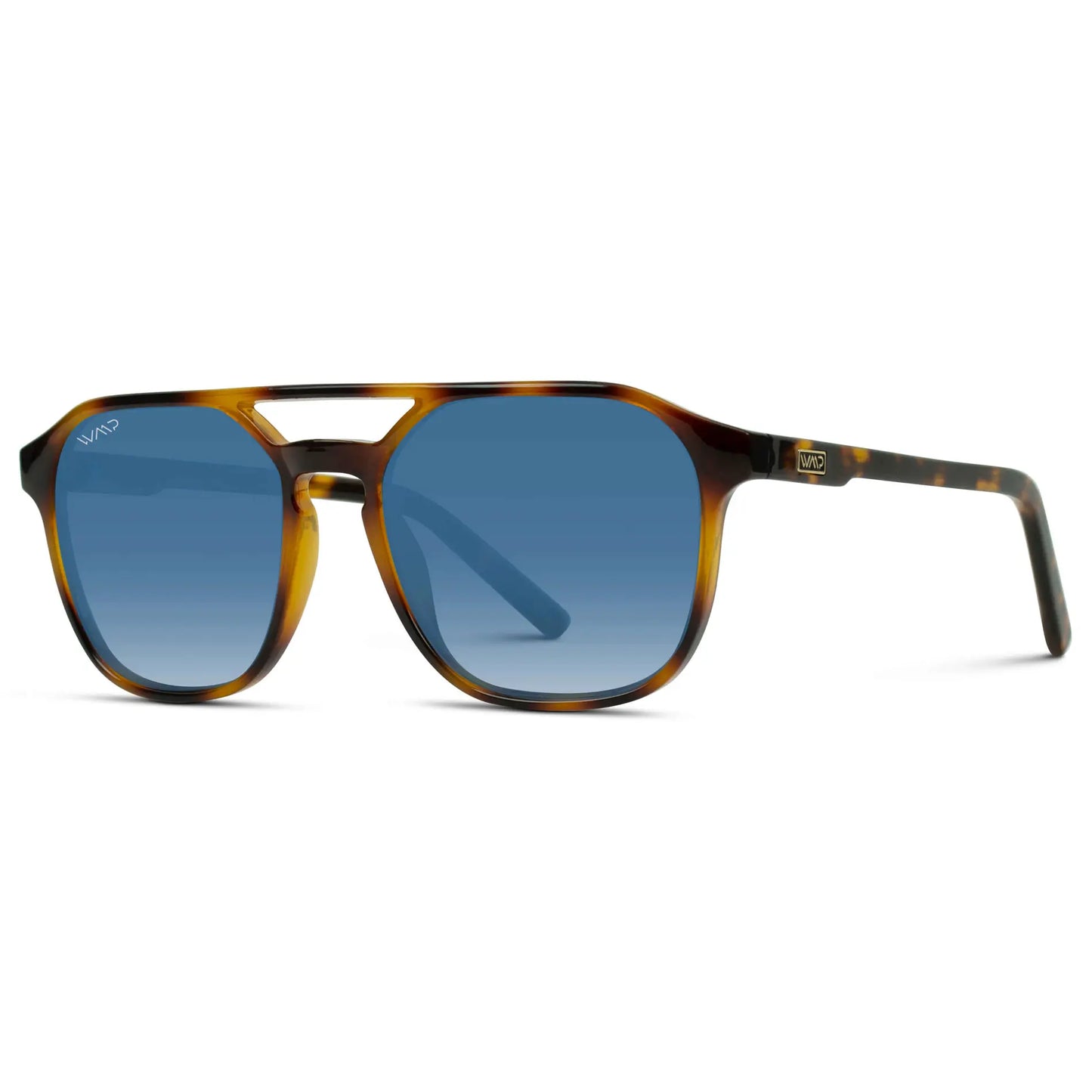 Whiskey Brown Tortoise / Blue Gradient Lens || Modern Square Double Bridge Aviator Sunglasses with Blue Polarized Lenses