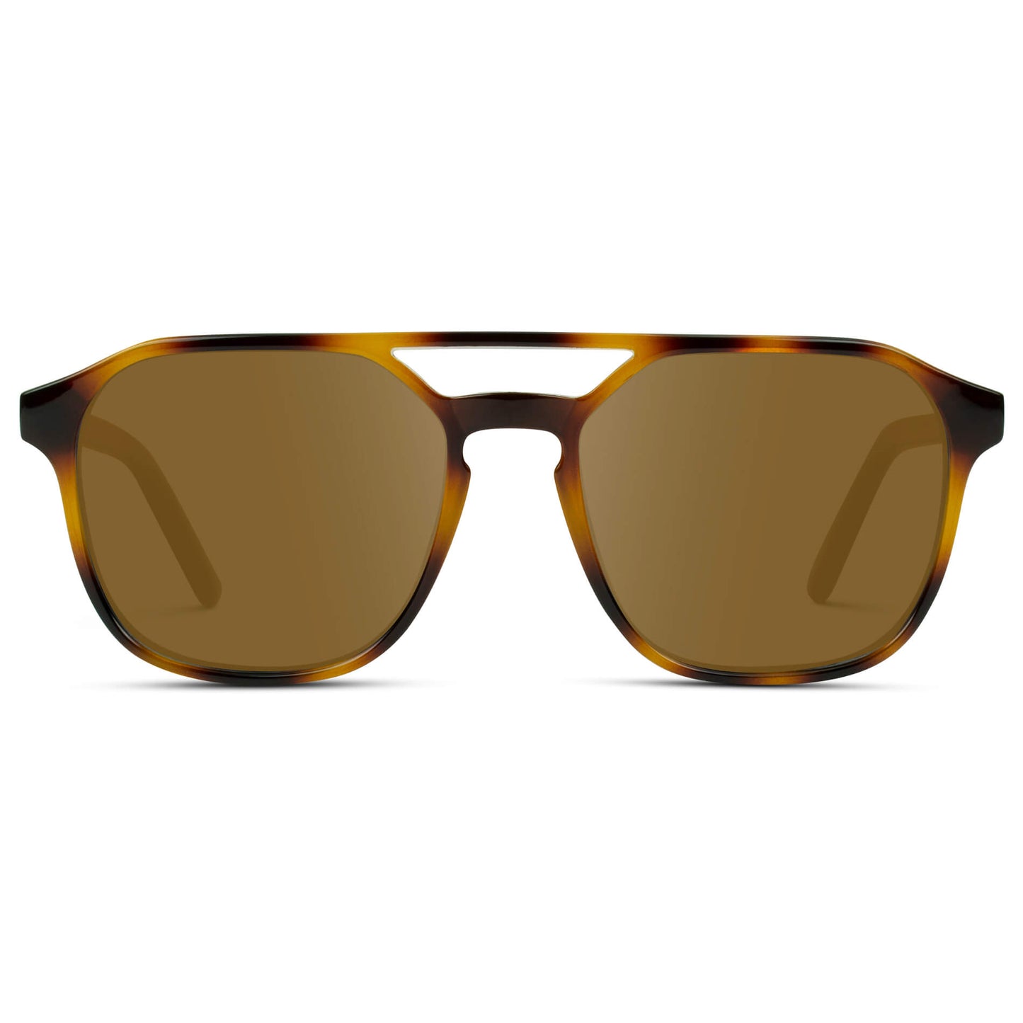 Whiskey Brown Tortoise / Amber || Double Bridge Geometric Square Prescription Sunglasses with Brown Tortoise Acetate Frame and Amber Lenses