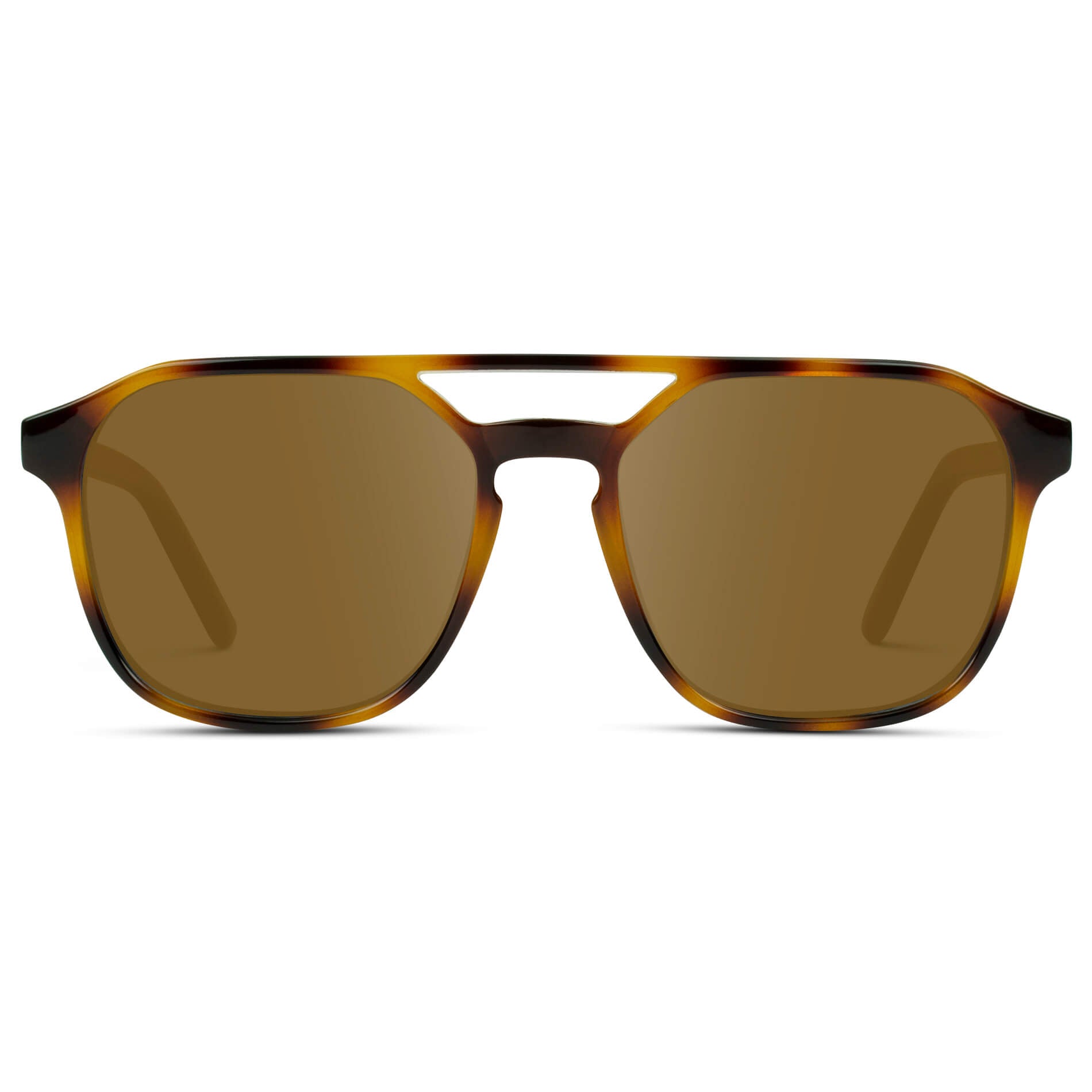 Whiskey Brown Tortoise / Amber || Double Bridge Geometric Square Prescription Sunglasses with Brown Tortoise Acetate Frame and Amber Lenses