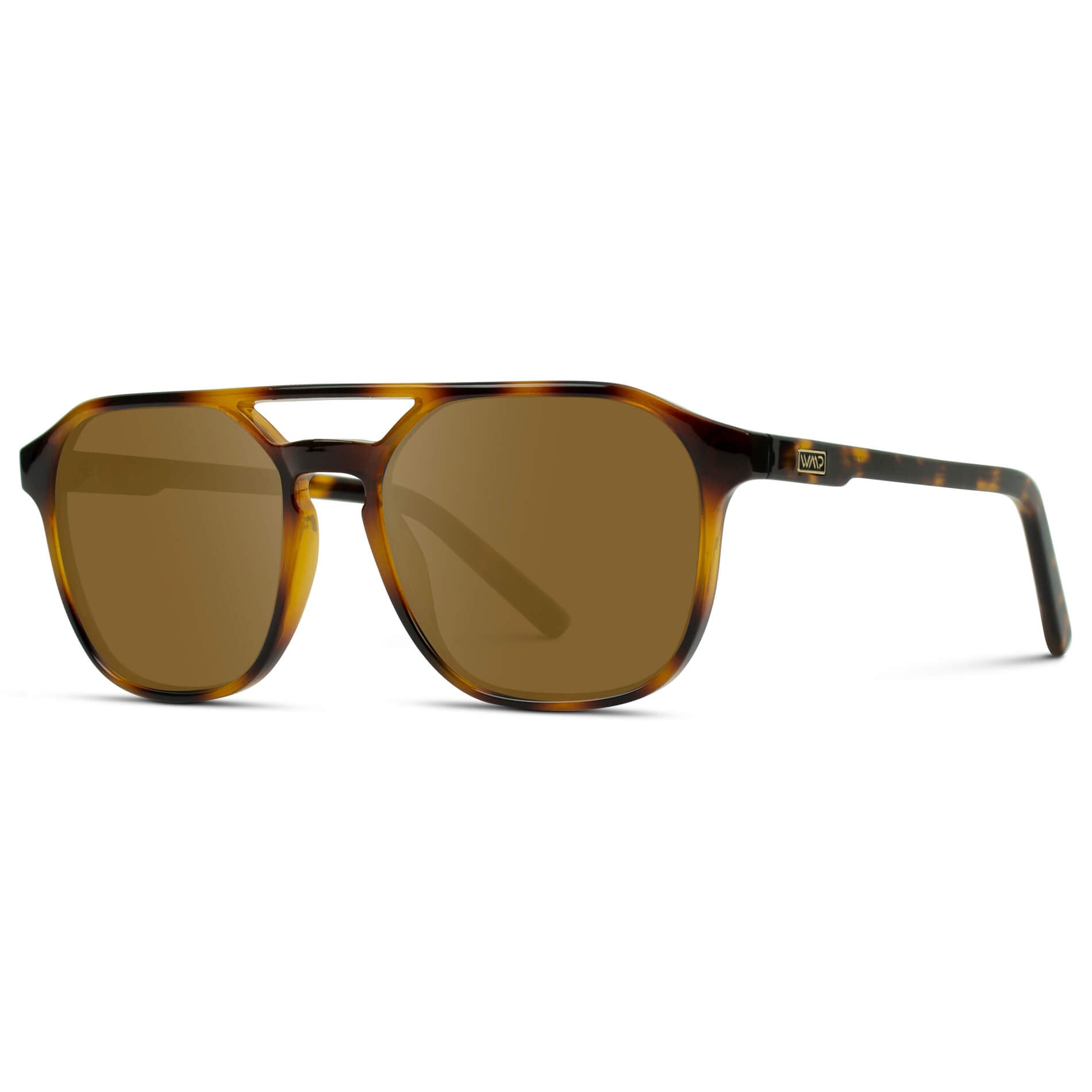 Whiskey Brown Tortoise / Amber || Double Bridge Geometric Square Prescription Sunglasses with Brown Tortoise Acetate Frame and Amber Lenses