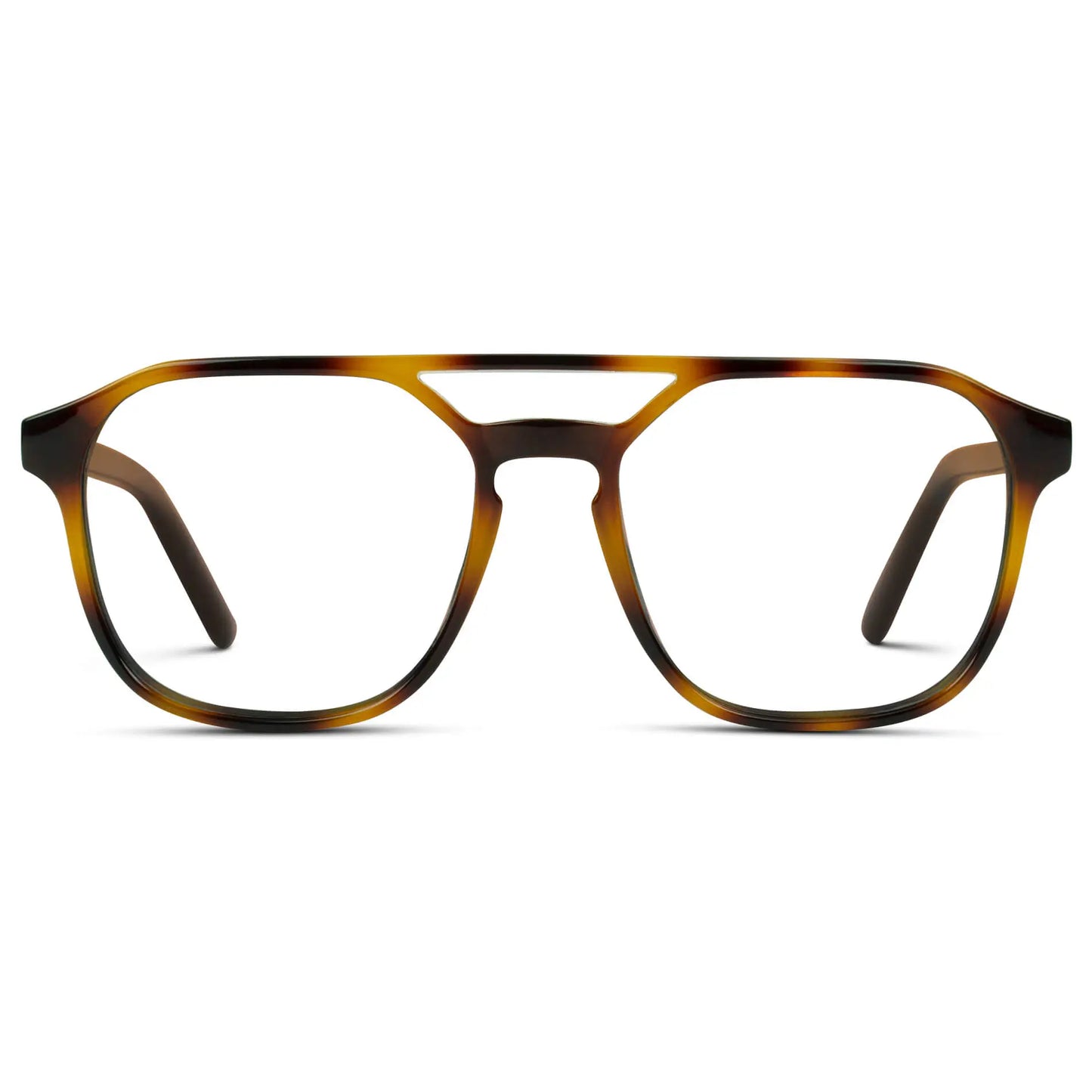 Whiskey Brown Tortoise || Men's Double Bridge Geometric Square Prescription Glasses with Whiskey Brown Tortoise Acetate Frame and Clear Lenses on a white background