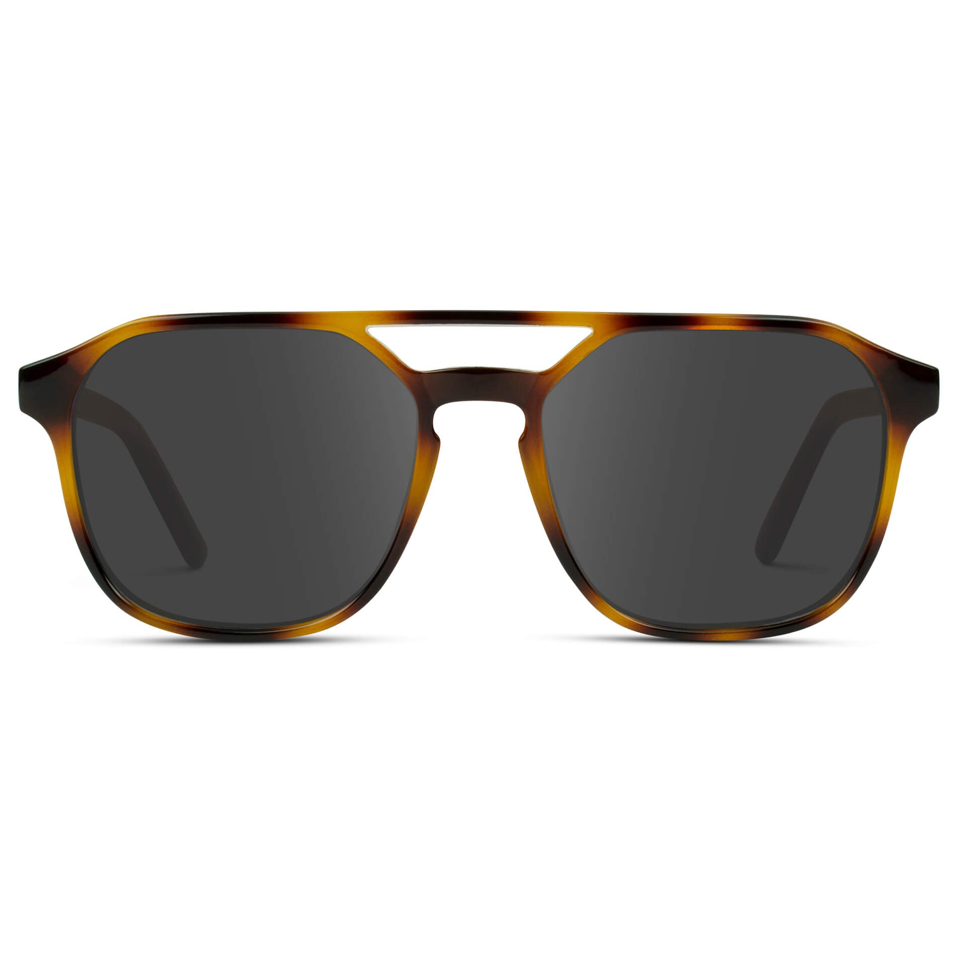Whiskey Brown Tortoise / Grey || Double Bridge Geometric Square Prescription Sunglasses with Brown Tortoise Acetate Frame and Grey Lenses