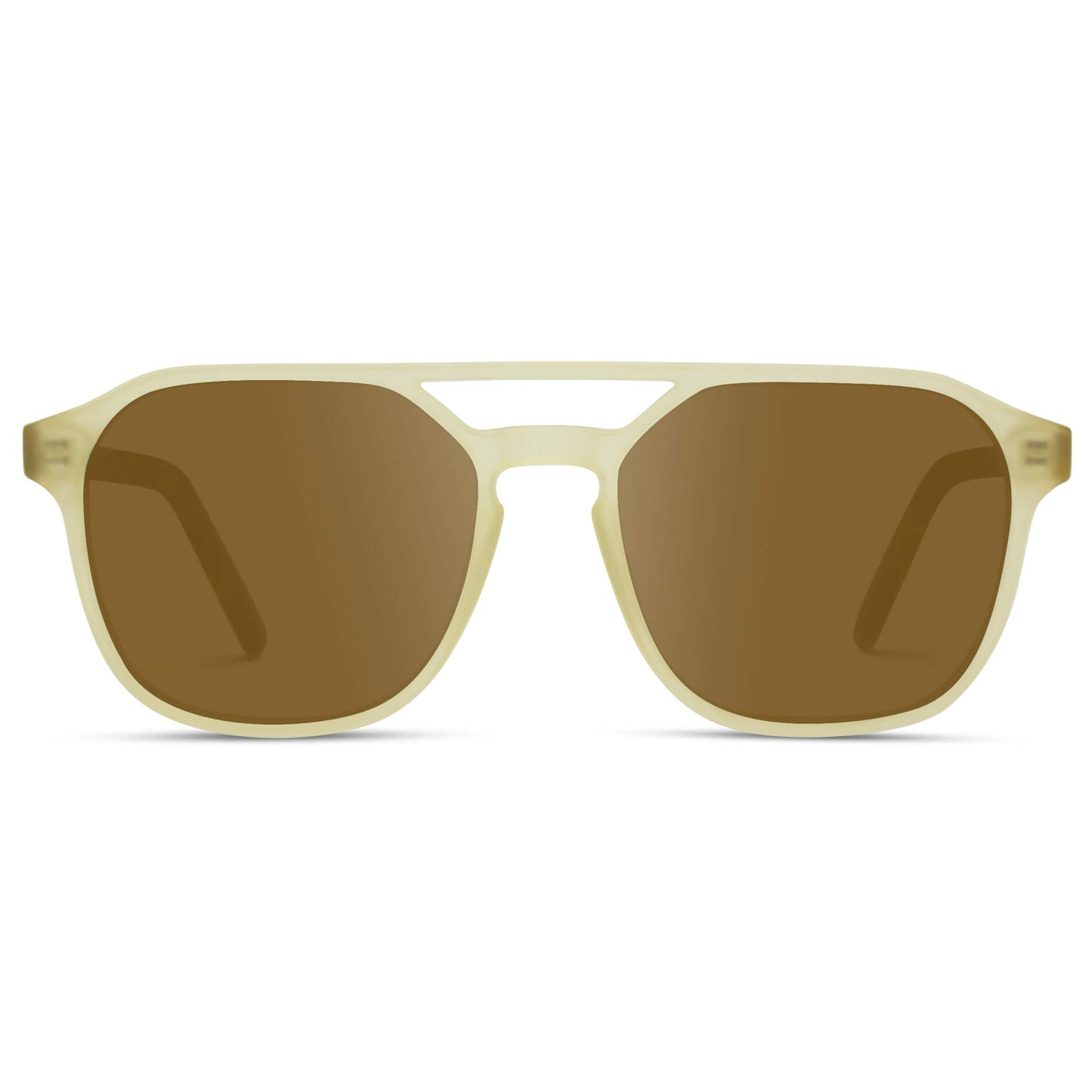 Tortoise Champagne / Amber || Double Bridge Geometric Square Prescription Sunglasses with Tortoise Champagne Yellow Acetate Frame and Amber Lenses