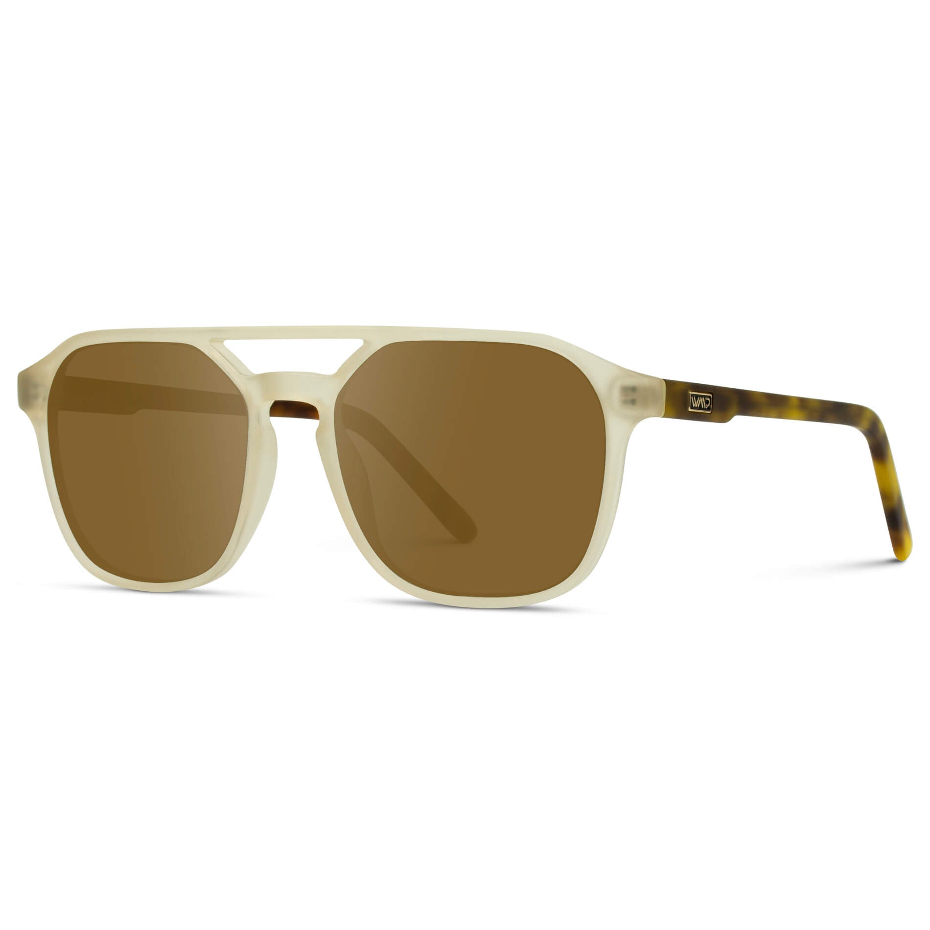 Tortoise Champagne / Amber || Double Bridge Geometric Square Prescription Sunglasses with Tortoise Champagne Yellow Acetate Frame and Amber Lenses