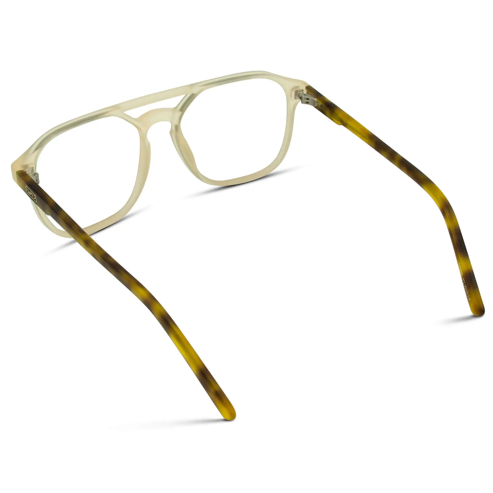 Tortoise Champagne || Back view of Men's Double Bridge Geometric Square Prescription Glasses with Tortoise Champagne Acetate Frame and Clear Lenses on a white background