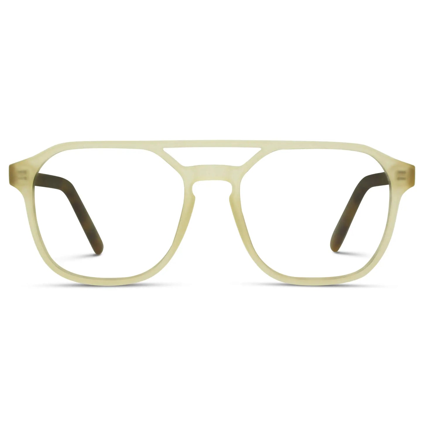 Tortoise Champagne || Men's Double Bridge Geometric Square Prescription Glasses with Tortoise Champagne Acetate Frame and Clear Lenses on a white background