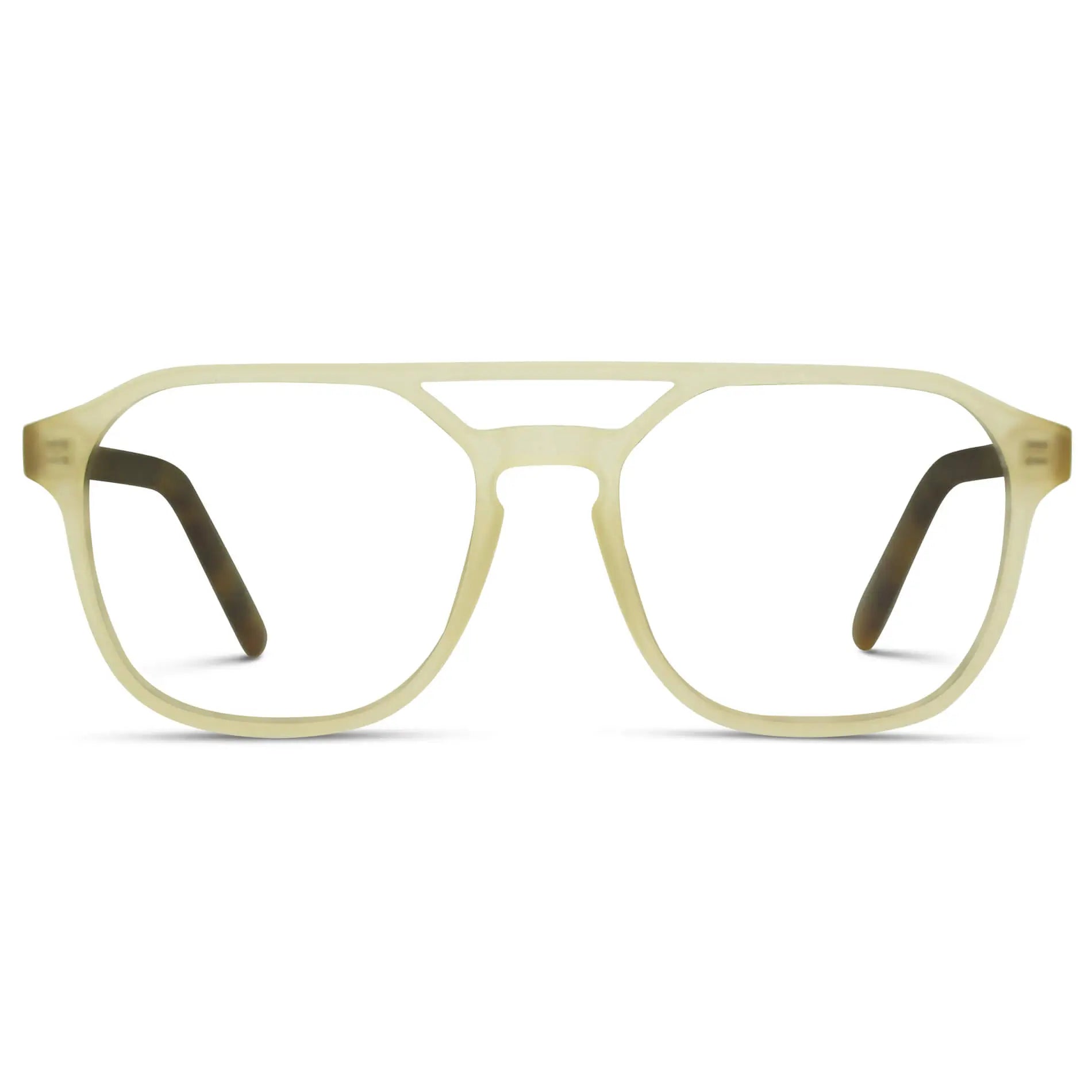 Tortoise Champagne || Men's Double Bridge Geometric Square Prescription Glasses with Tortoise Champagne Acetate Frame and Clear Lenses on a white background