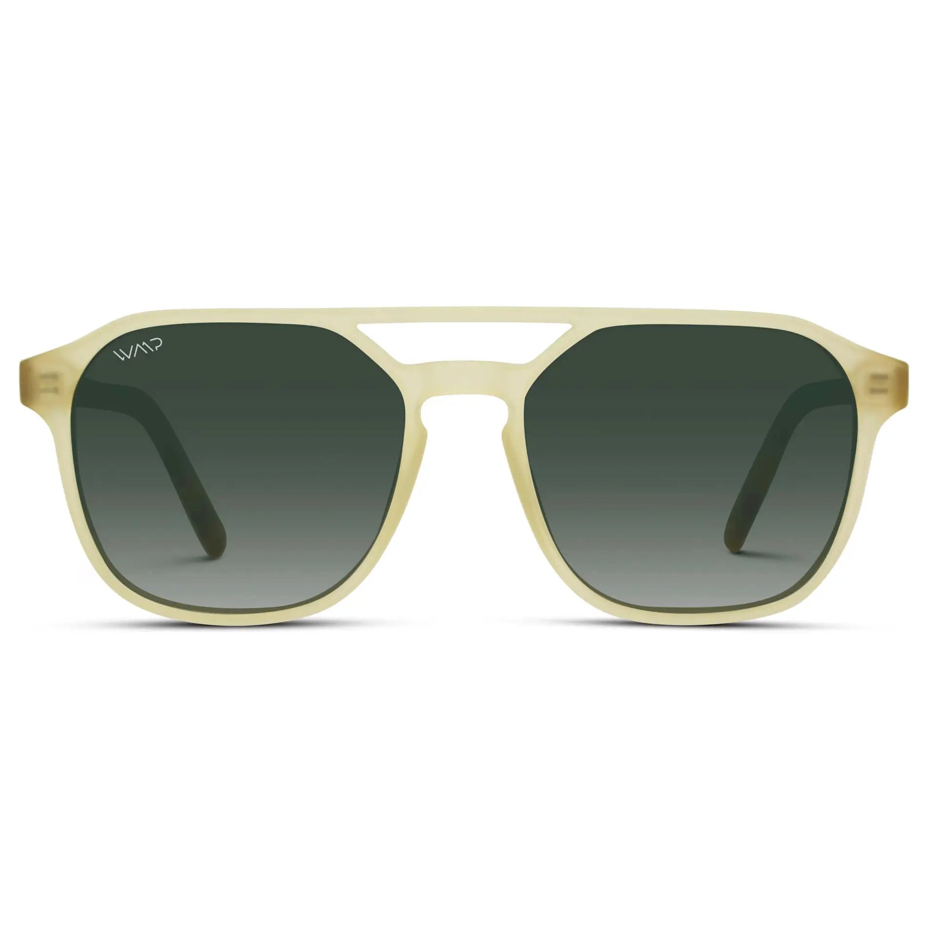 Tortoise Champagne / Smoke Green Gradient Lens || Modern Square Double Bridge Aviator Sunglasses with Green Polarized Lenses