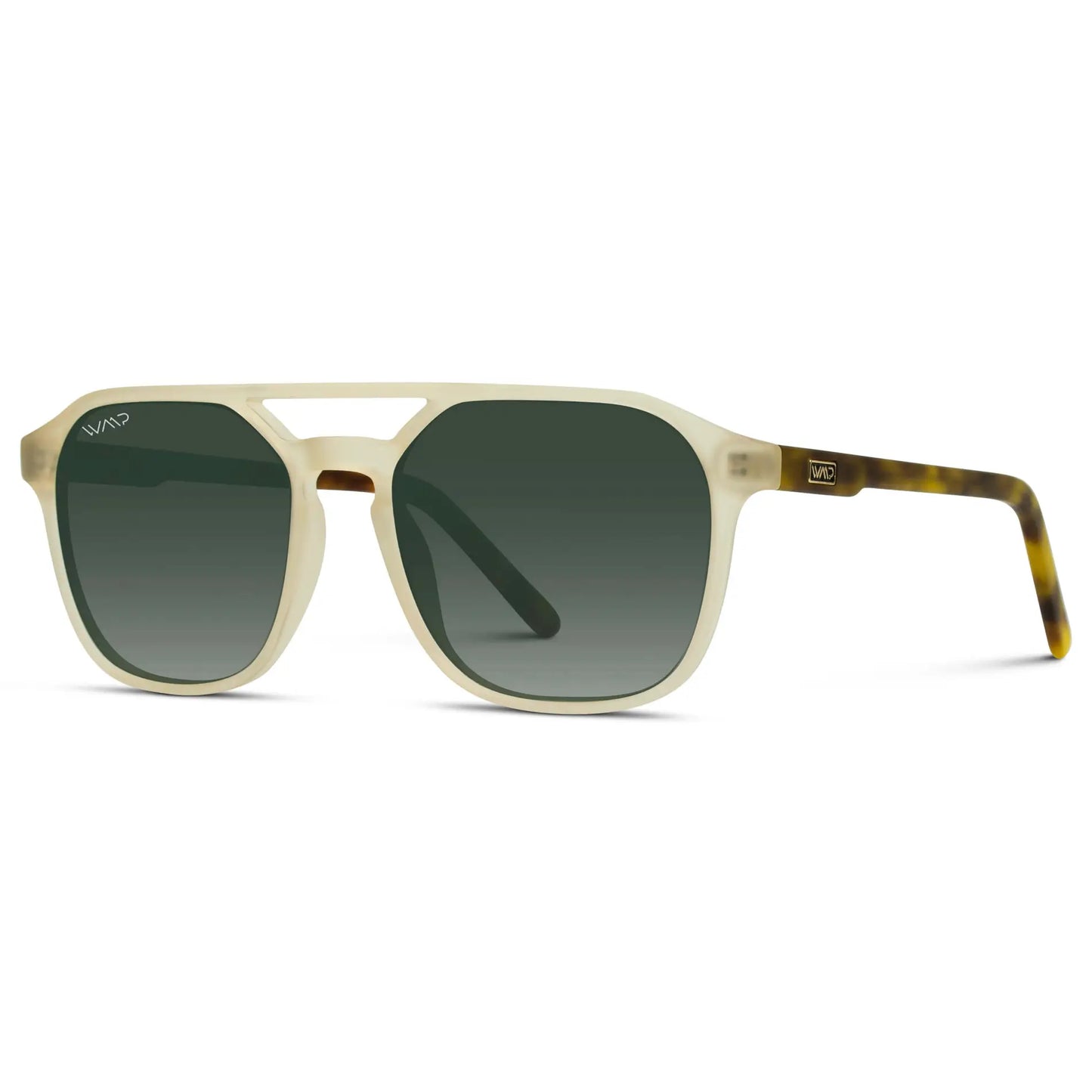 Tortoise Champagne / Smoke Green Gradient Lens || Modern Square Double Bridge Aviator Sunglasses with Green Polarized Lenses