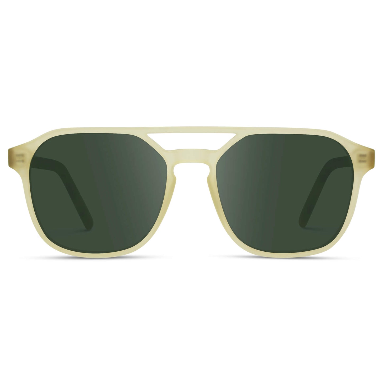 Tortoise Champagne / G15 || Double Bridge Geometric Square Prescription Sunglasses with Tortoise Champagne Yellow Acetate Frame and Green Lenses