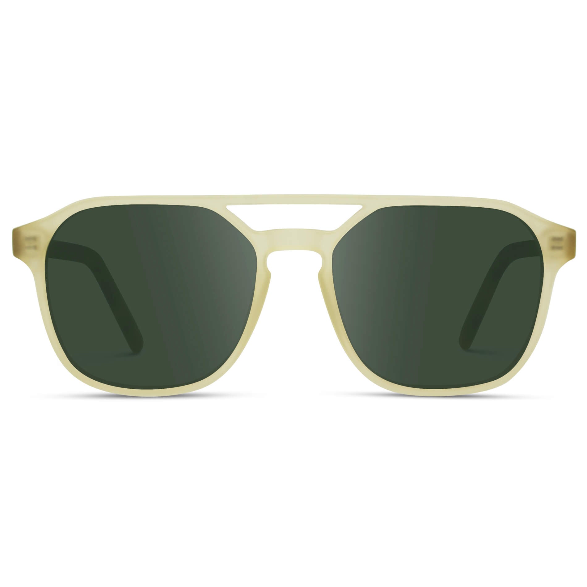 Tortoise Champagne / G15 || Double Bridge Geometric Square Prescription Sunglasses with Tortoise Champagne Yellow Acetate Frame and Green Lenses