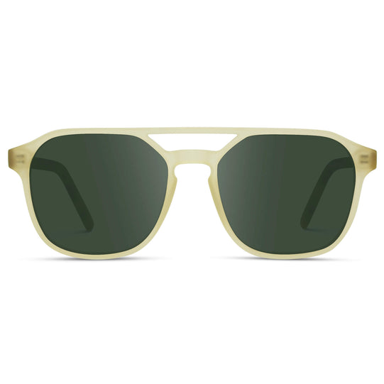 Tortoise Champagne / G15 || Double Bridge Geometric Square Prescription Sunglasses with Tortoise Champagne Yellow Acetate Frame and Green Lenses