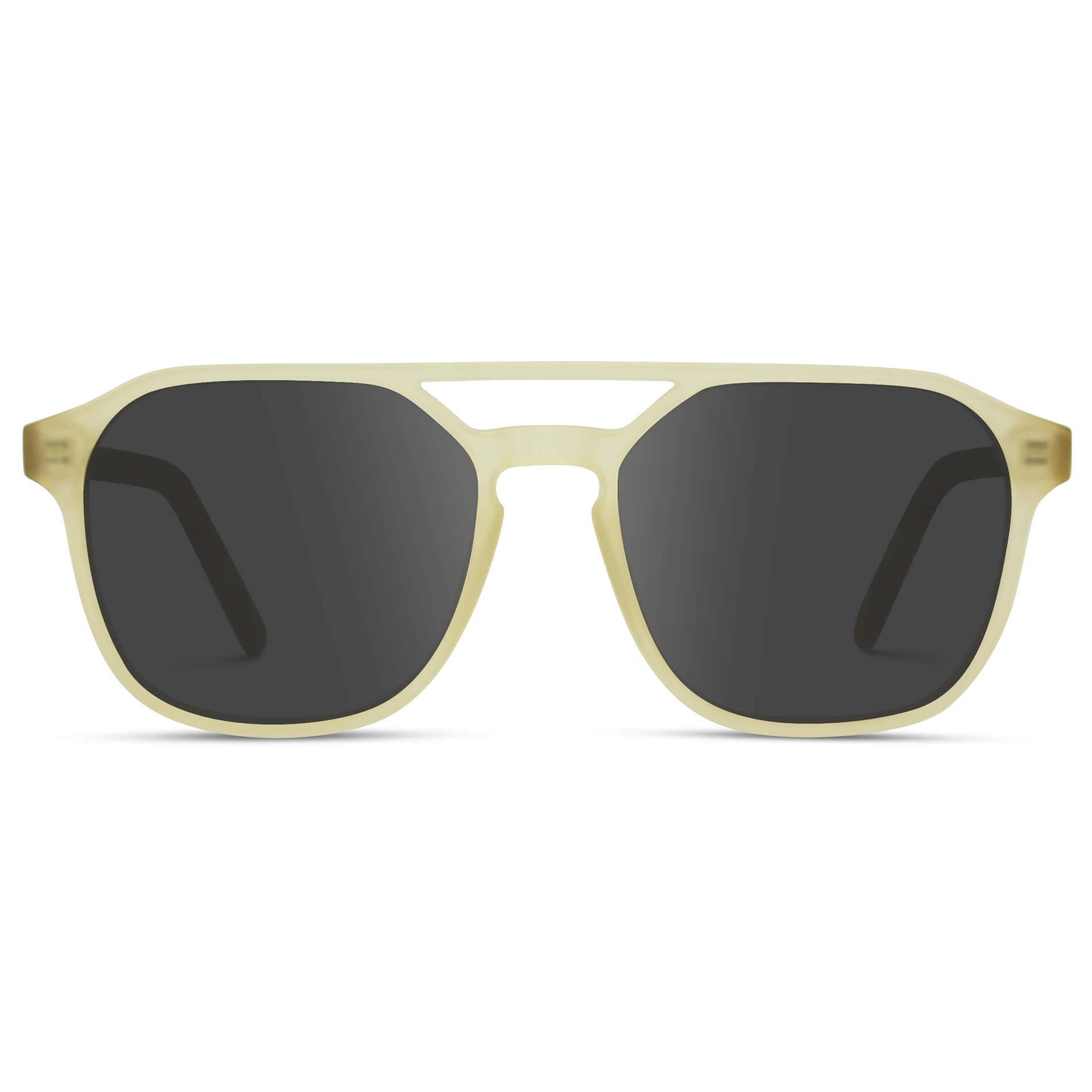 Tortoise Champagne / Grey || Double Bridge Geometric Square Prescription Sunglasses with Tortoise Champagne Yellow Acetate Frame and Grey Lenses