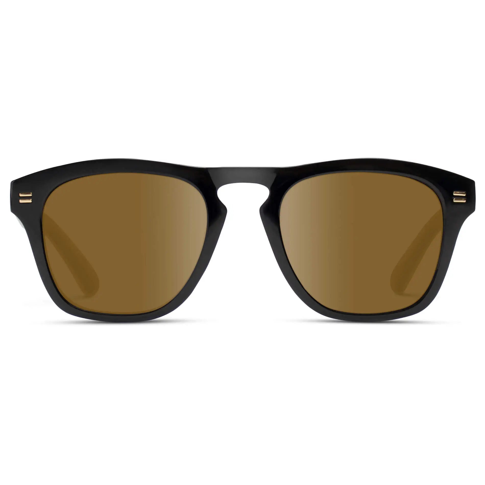 Black / Amber || Men's Square Prescription Sunglasses with Black Frame and Amber Lenses on a white background