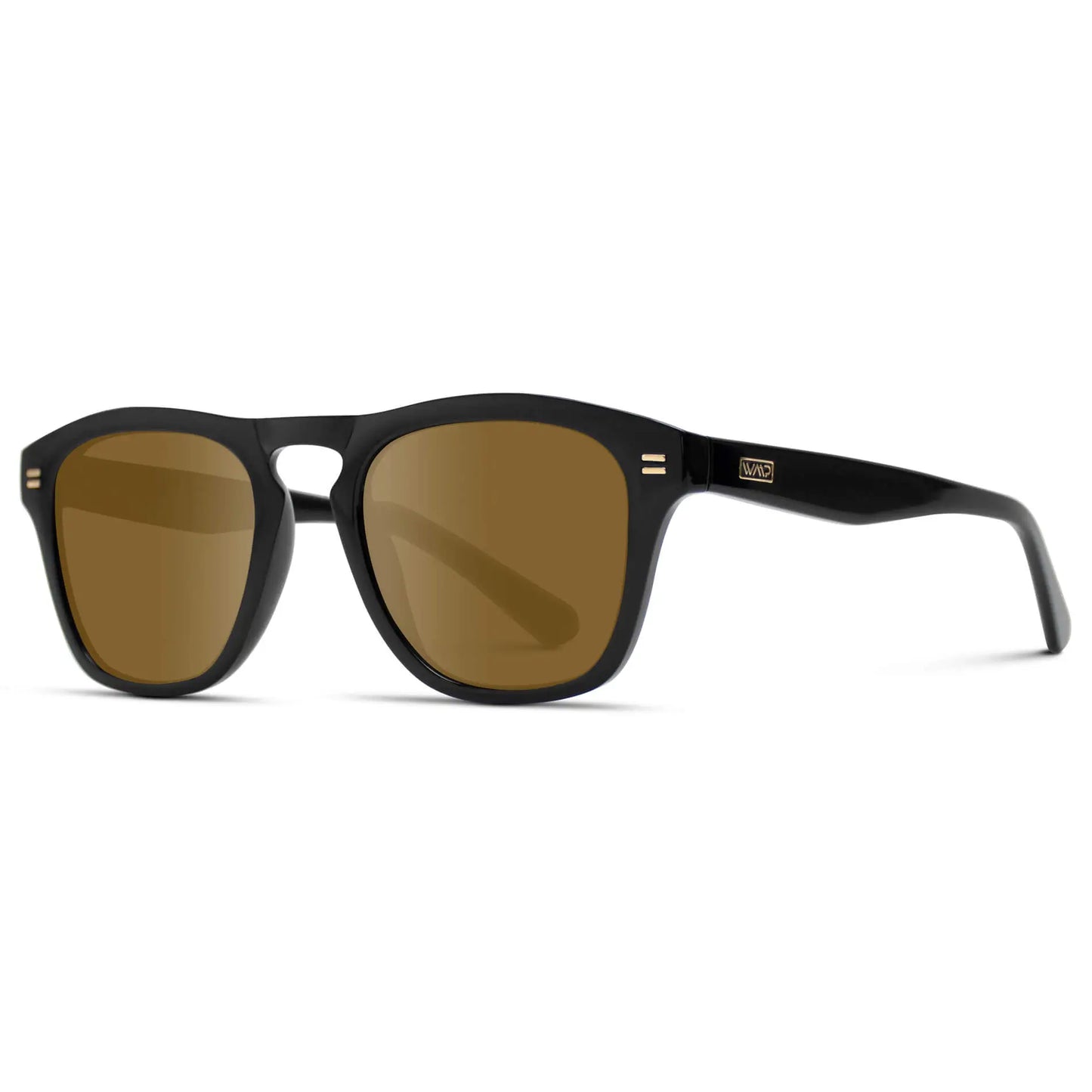 Black / Amber || Side view of Men's Square Prescription Sunglasses with Black Frame and Amber Lenses on a white background