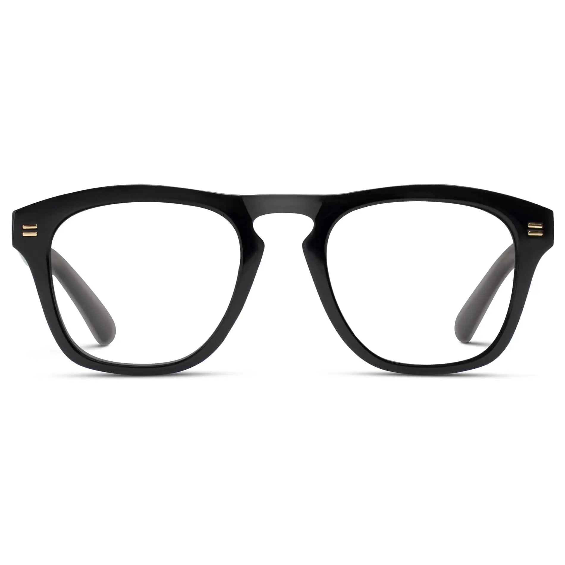 Black || Men's Square Prescription Glasses with Black Frames and Clear Lenses on a white background