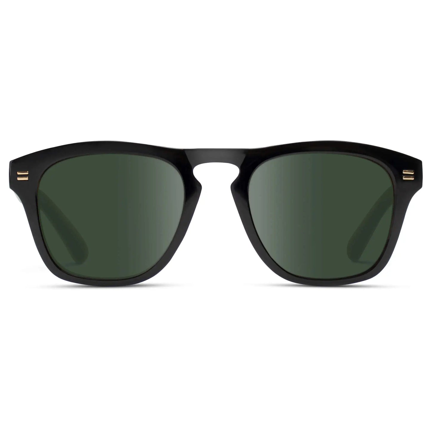 Black / G15 || Men's Square Prescription Sunglasses with Black Frame and Green Lenses on a white background