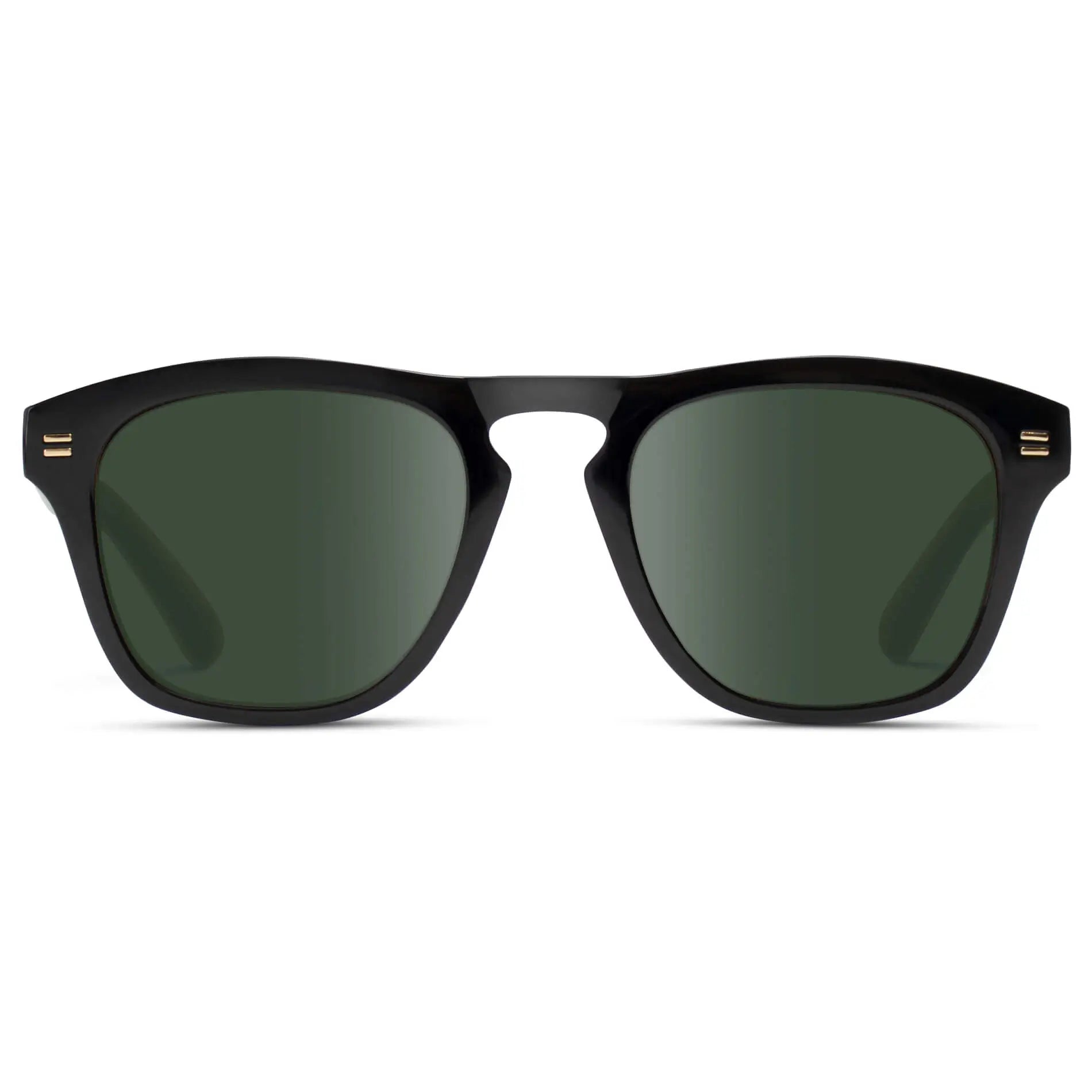 Black / G15 || Men's Square Prescription Sunglasses with Black Frame and Green Lenses on a white background