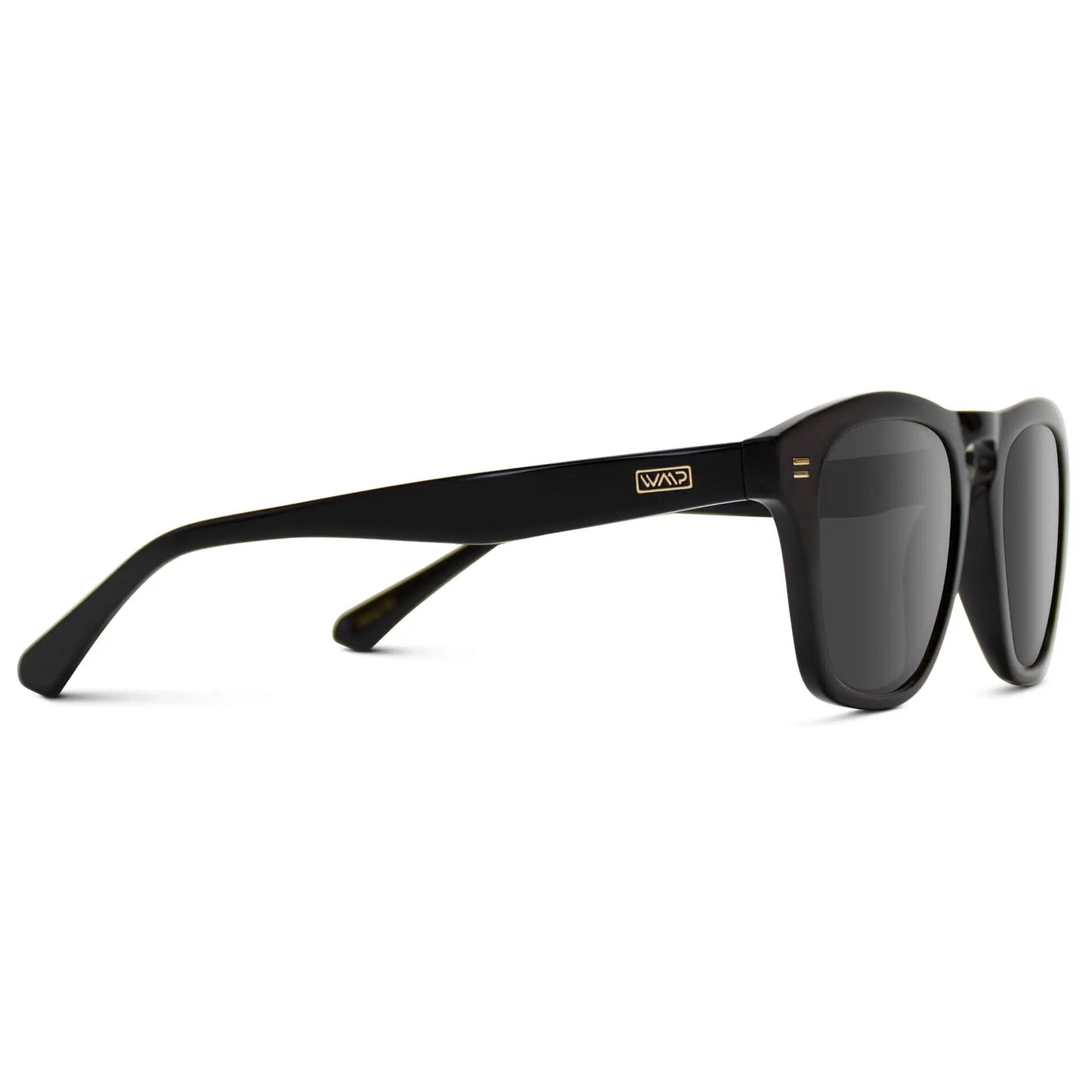 Black / Grey || Back view of Men's Square Prescription Sunglasses with Black Frame and Grey Lenses on a white background