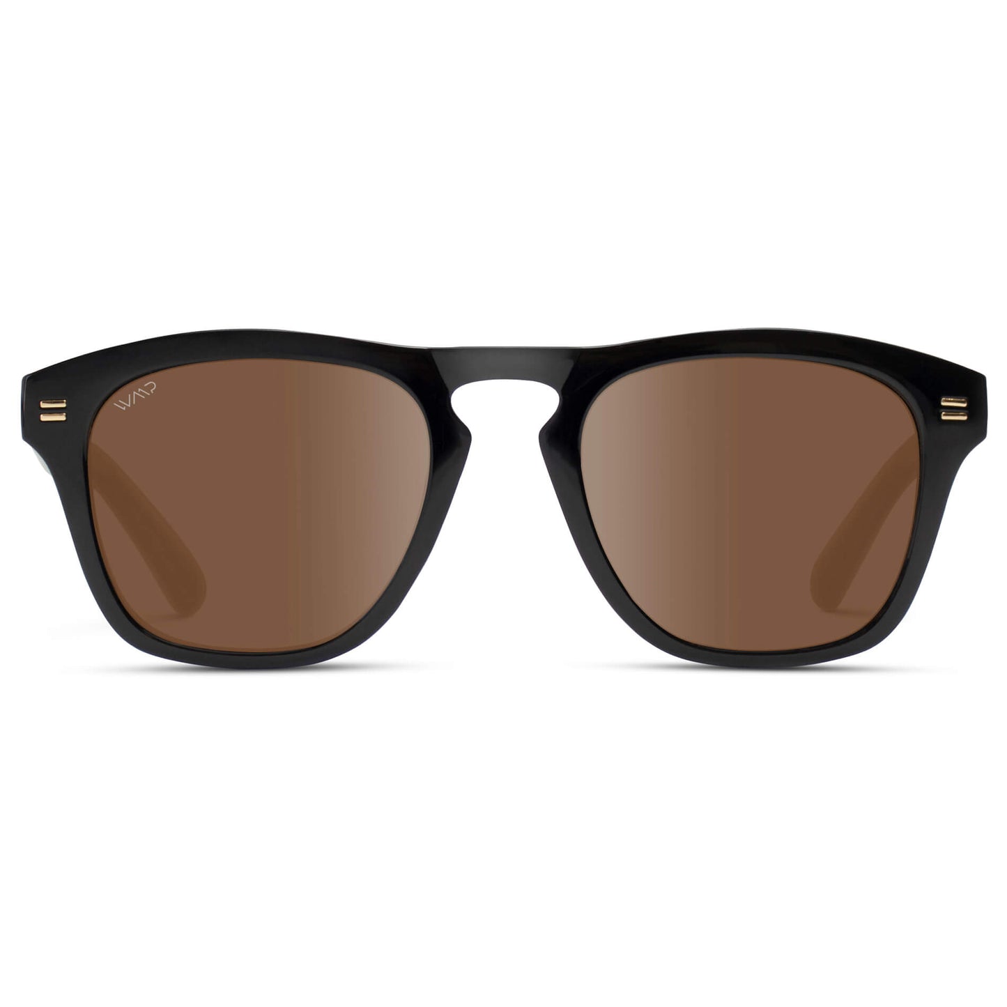 Black / Brown Lens || Men's affordable square polarized sunglasses in glossy black acetate frame with tinted brown lenses