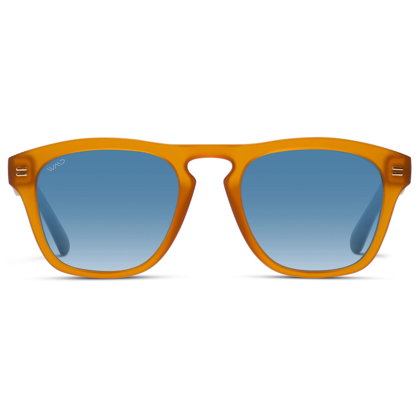 Sunset Orange / Blue Gradient Lens || Men's affordable square polarized sunglasses in sunset orange acetate frame with gradient blue lenses