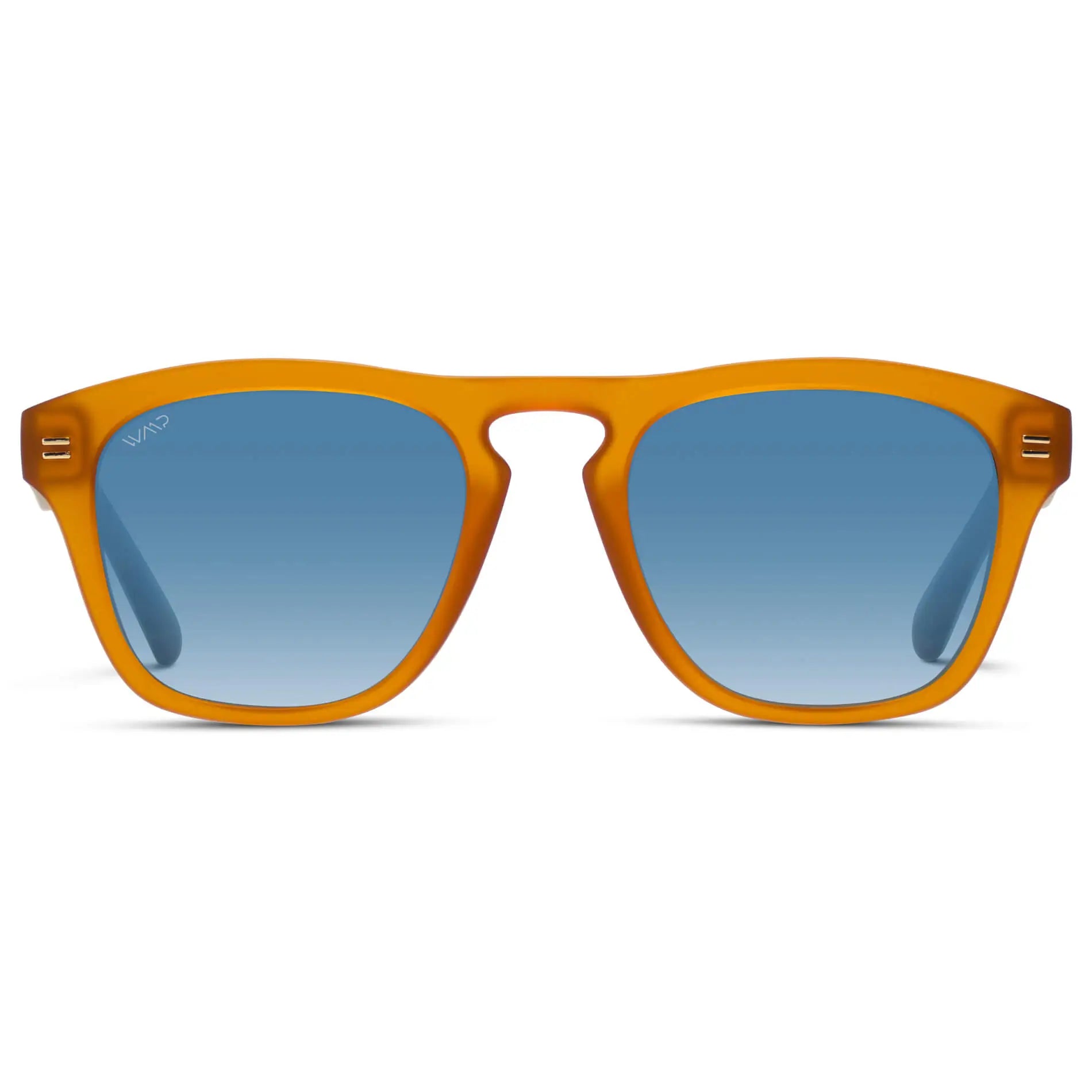 Sunset Orange / Blue Gradient Lens || Acetate Square Sunglasses in Sunset Orange Frame with Blue Gradient Polarized Lenses