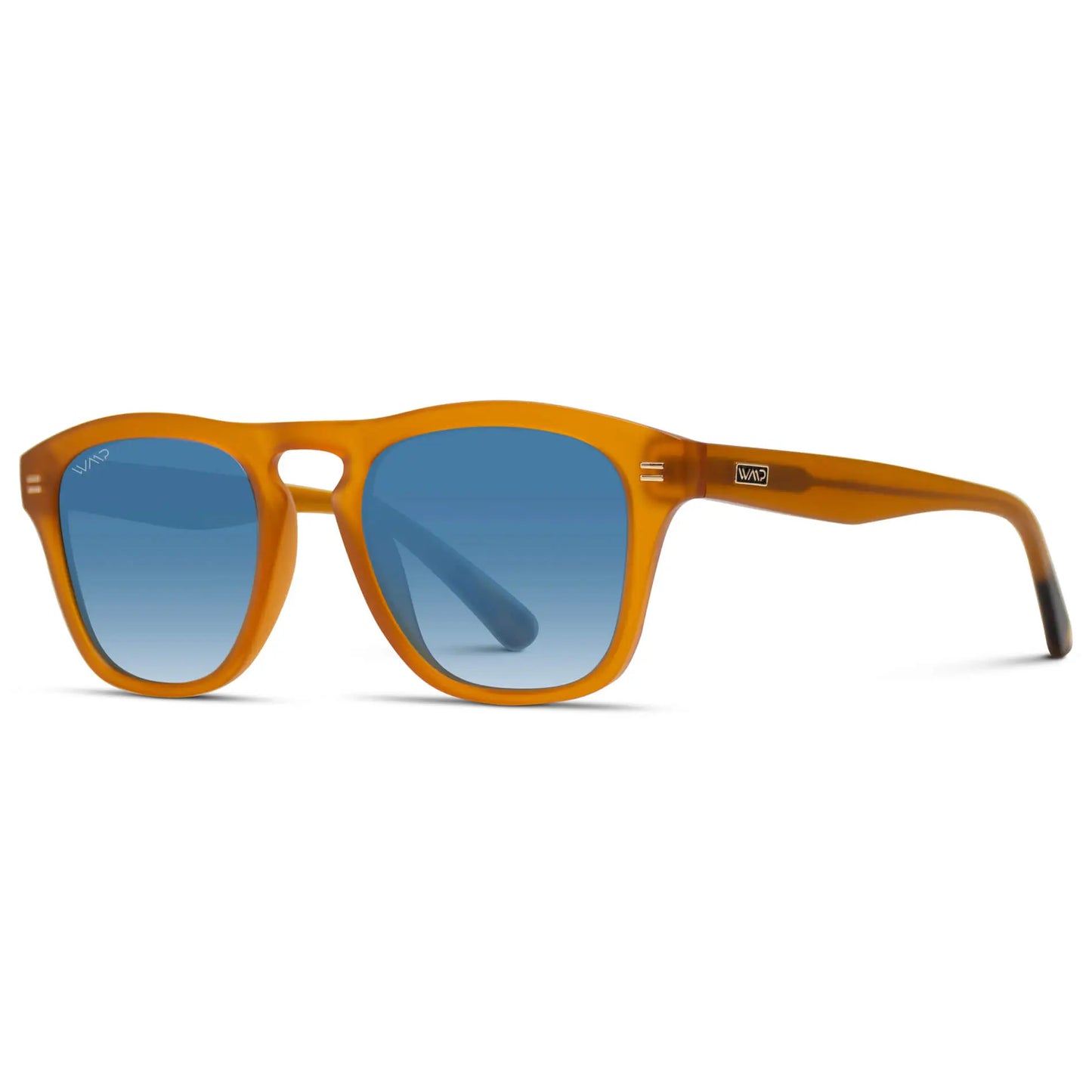 Sunset Orange / Blue Gradient Lens || Acetate Square Sunglasses in Sunset Orange Frame with Blue Gradient Polarized Lenses