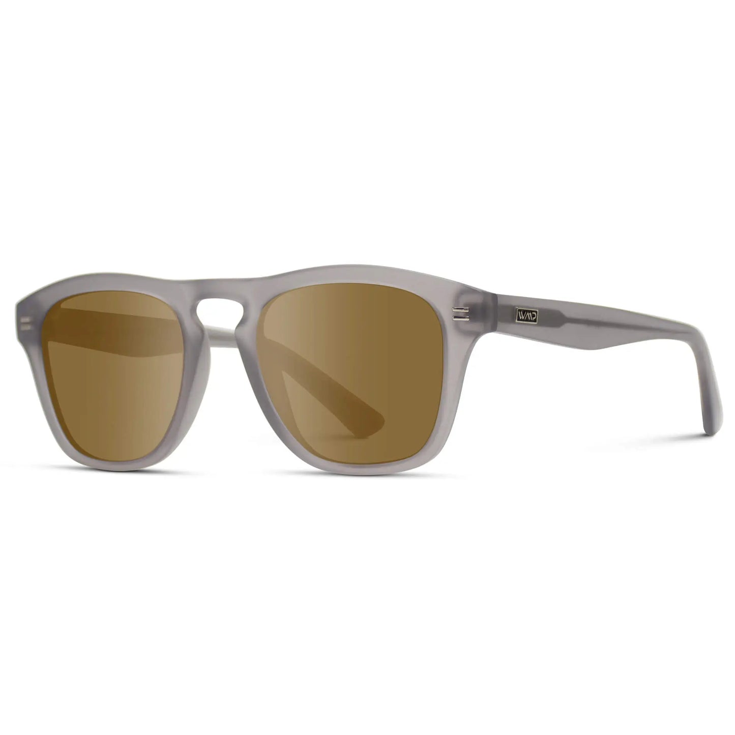 Moonrock Grey / Amber || Side view of Men's Square Prescription Sunglasses with Moonrock Grey Frame and Amber Lenses on a white background