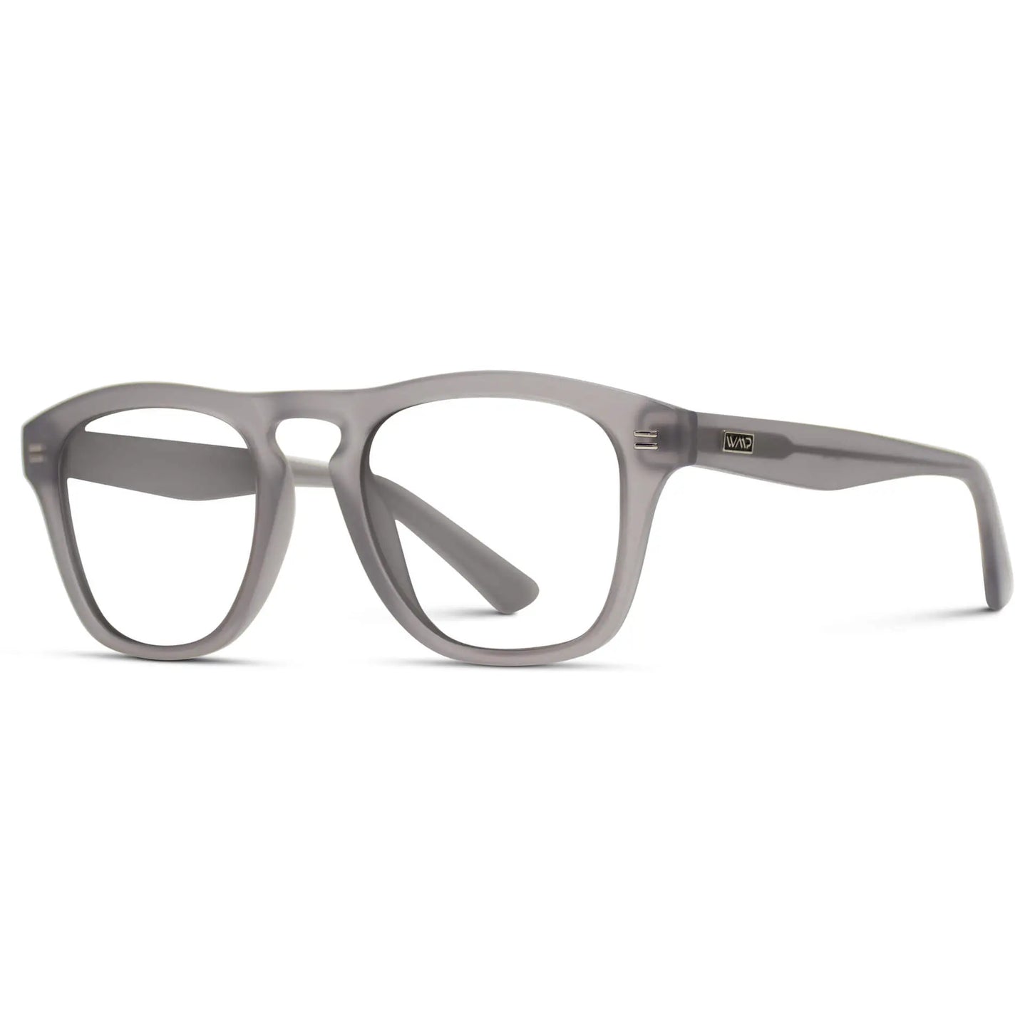 Moonrock Grey || Side view of Men's Square Prescription Glasses with Moonrock Grey Frames and Clear Lenses on a white background