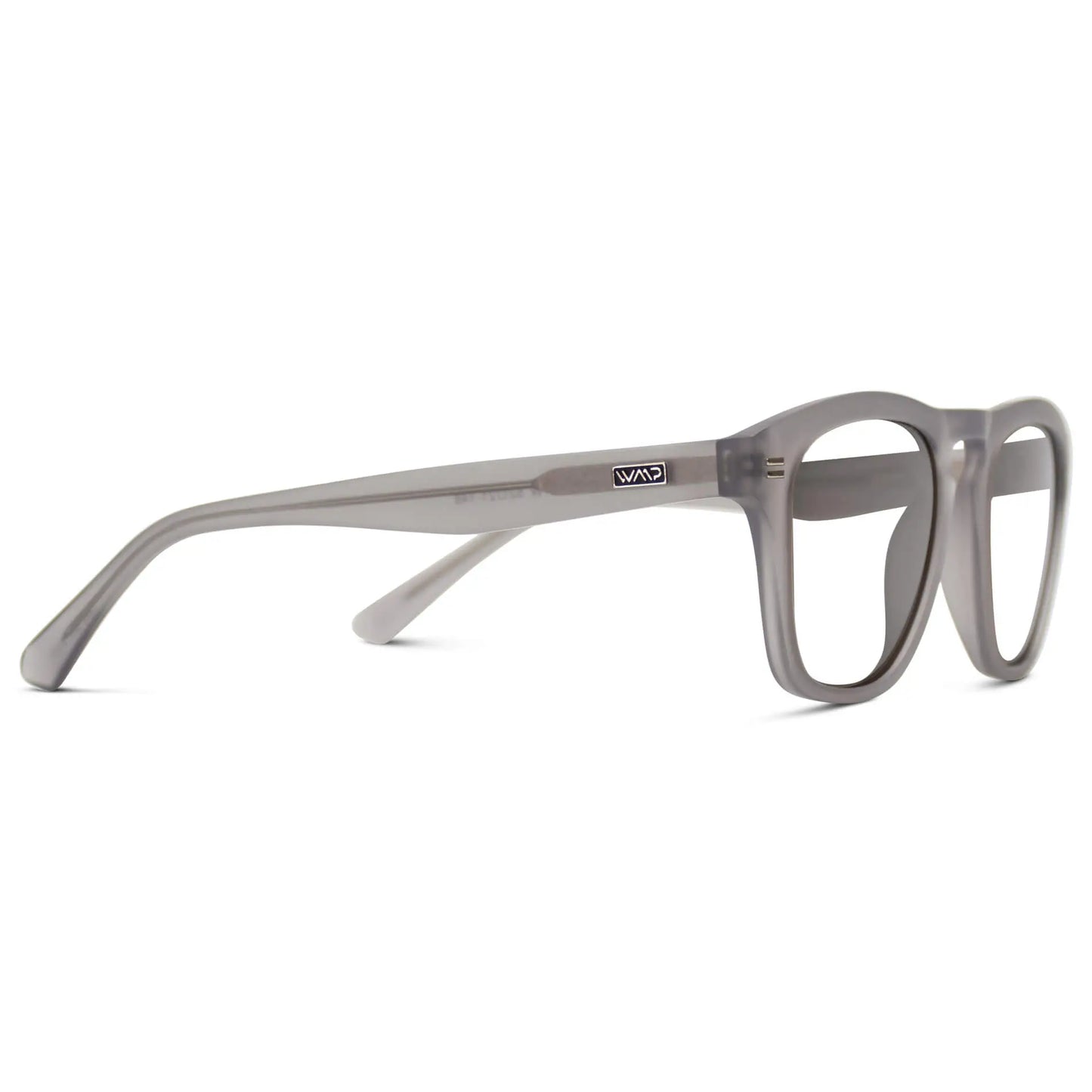 Moonrock Grey || Temple view of Men's Square Prescription Glasses with Moonrock Grey Frames and Clear Lenses on a white background